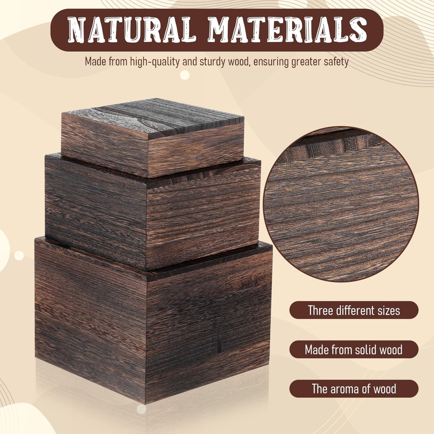 Xosjska 6 Pcs Vintage Brown Square Wooden Cake Stands, Rustic Wood Cake and Cupcake Stands, Table Wooden Stackable Display Stand Box for Catering Dessert Collectibles Jewelry Figures Show