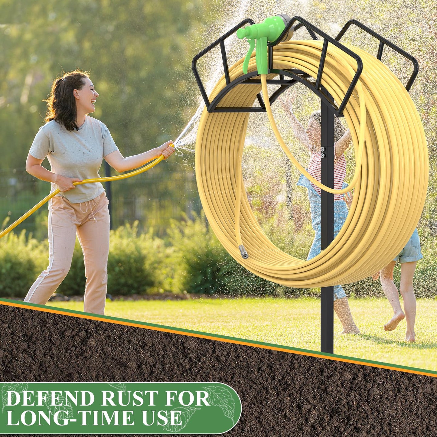 Qatsrin Super Stable Garden Hose Holder, Removable Water Hose Holders Stand Holds 150-Feet Hose, Detachable Hose Storage Hanger Rack for Outside Yard Lawn Farm, Black