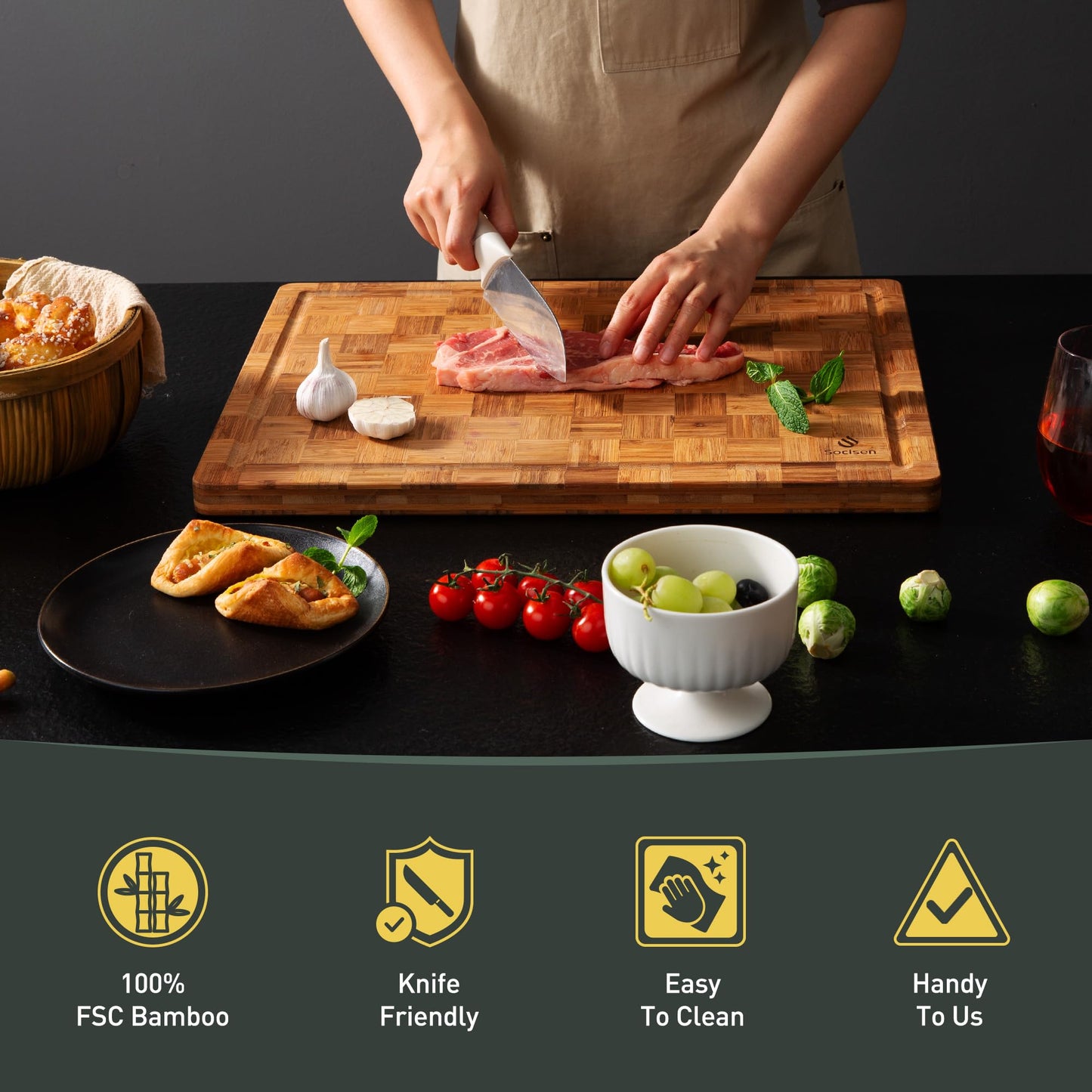 XXX Large Bamboo Cutting Board with Non Slip Feet and Over Sink Butcher Block Chopping Board Nice Solid Thick Wooden Juice Groove Huge Big XXl xlarge Best Hardwood Kitchen Counter Organic