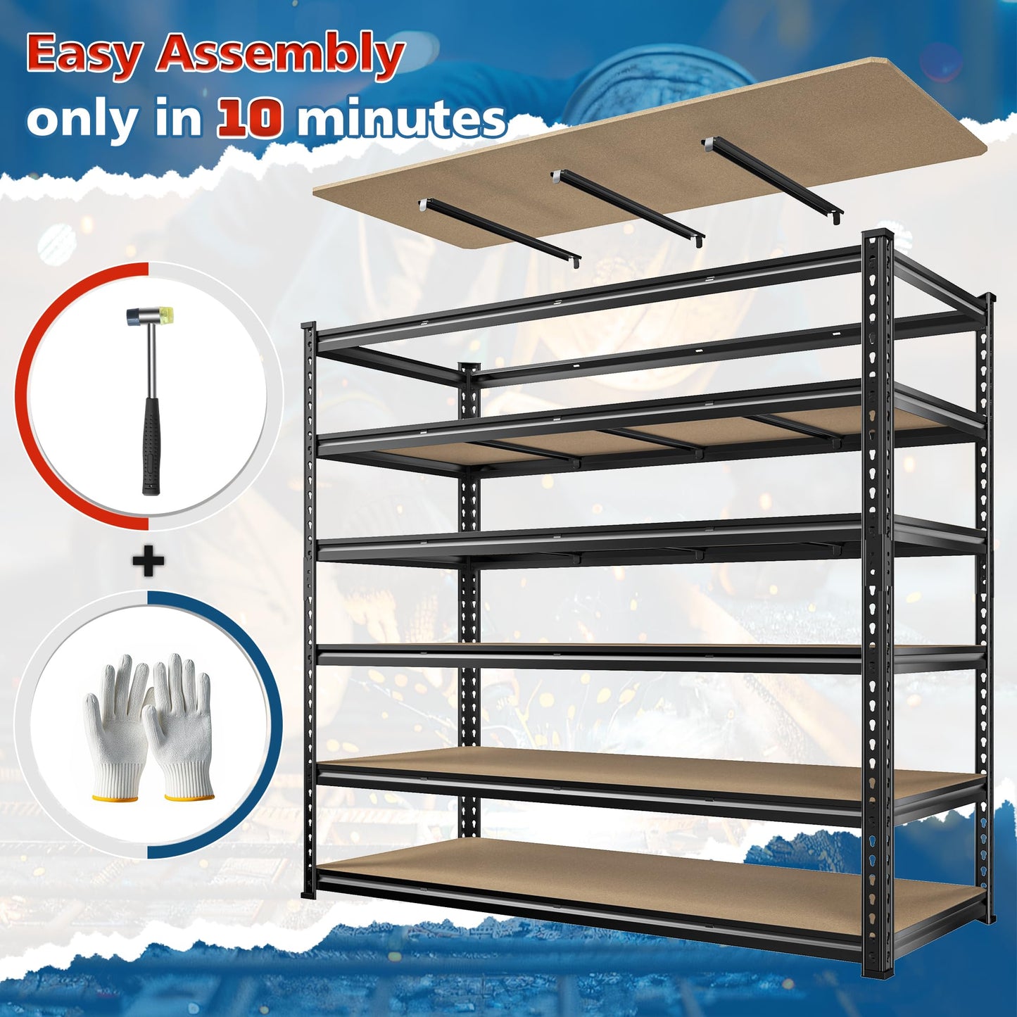 DurayLoly 83.8"H Garage Shelving 59.8"W Metal Shelving 3000LBS Storage Shelves Heavy Duty Garage Shelves Adjustable 6 Tier Metal Shelf for Basement Warehouse Pantry Supermarket 59.8"W x 24"D x 83.8"H