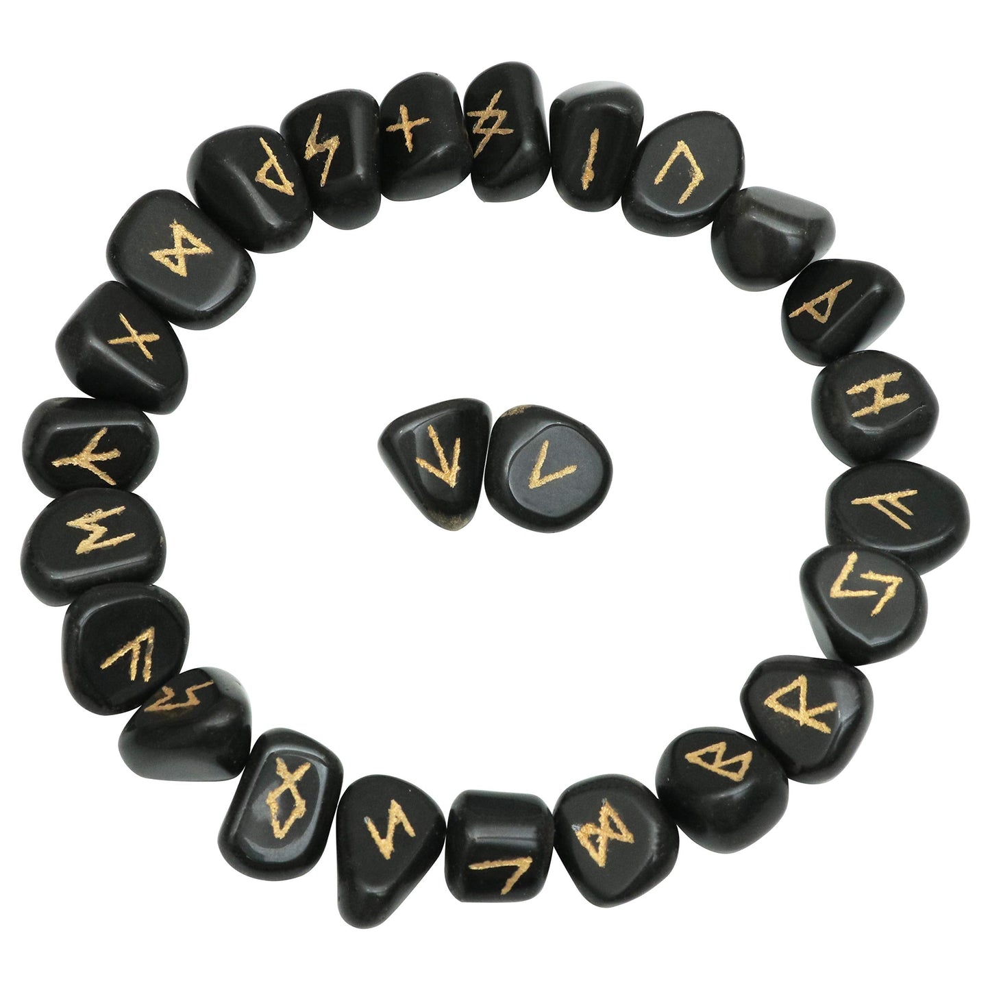 Crocon Black Obsidian Rune Stones Set Engraved with Elder futhark Crystal Runes Set, Reiki Healing runas for Meditation Chakra Balancing, Rune Stone for Beginners with Crystal Guide & Pouch |15-20 mm
