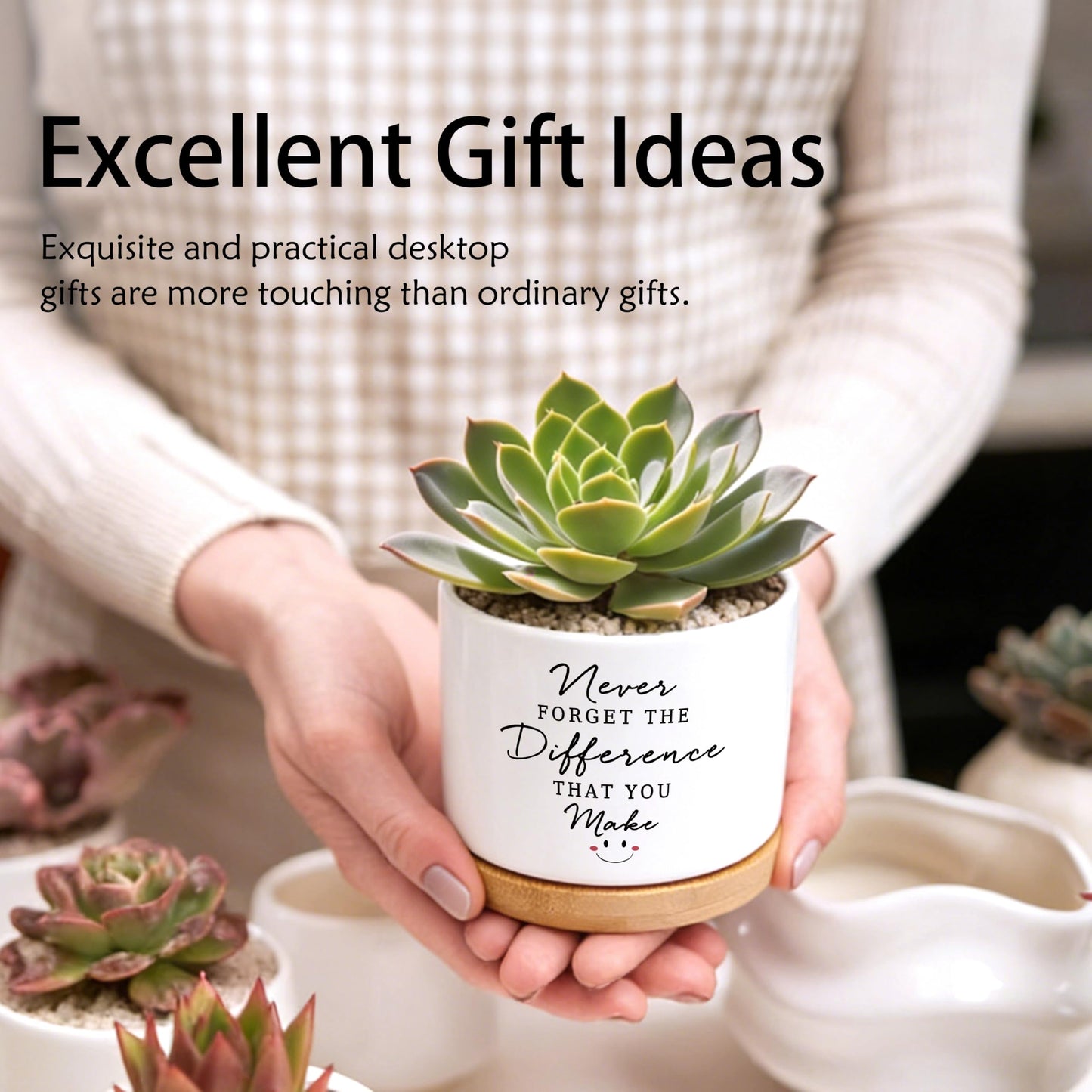 EVIHCG Thank You Gifts for Coworker Teacher Nurse Mentor Planter Pots, Never Forget the Difference You Make Ceramic Succulent Plant Flower Planters for Home Office Desk Table Shelf(No Plants)