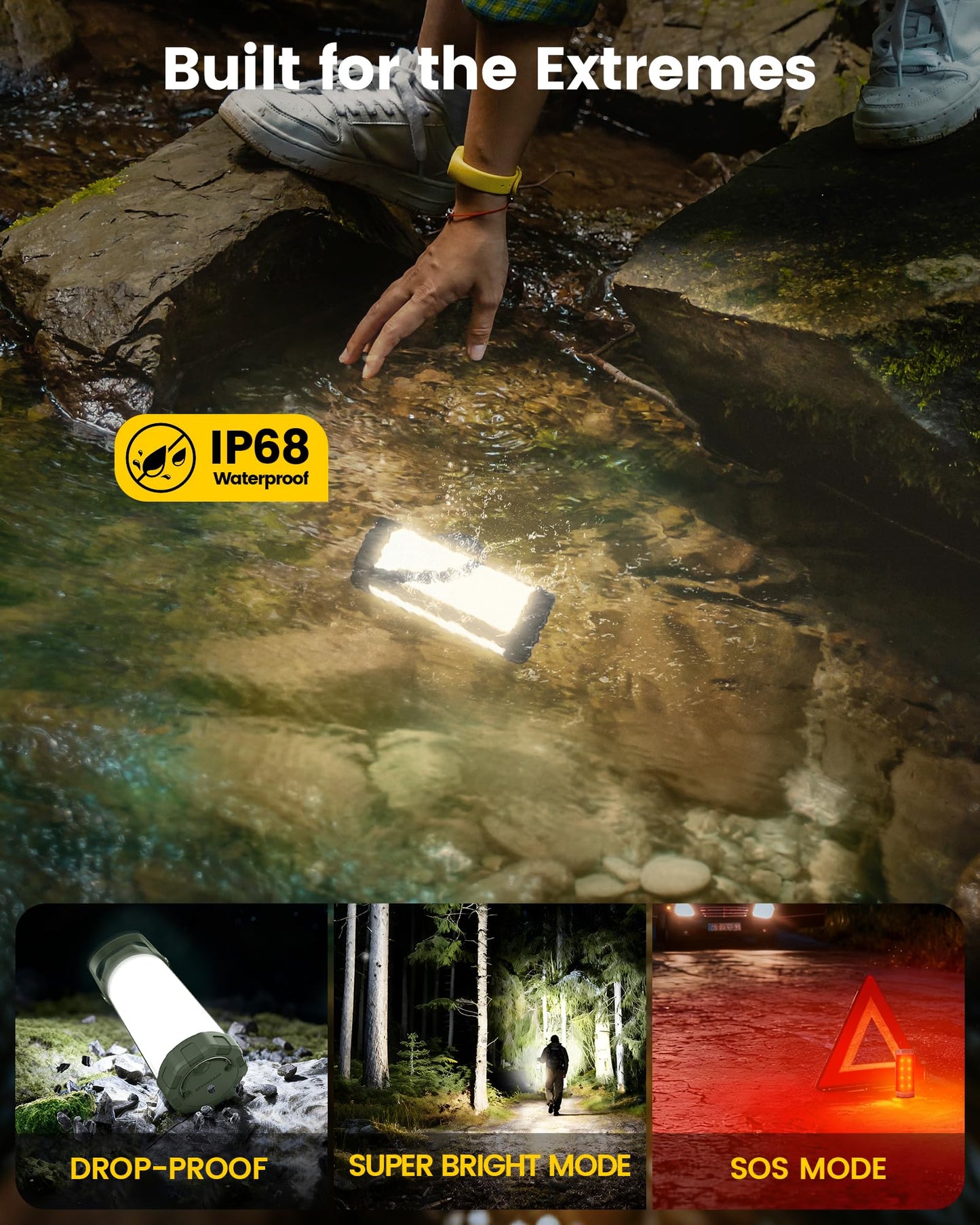 Glocusent 106 LED Camping Lights, Up to 80Hrs, 5000mAh Camping Lantern Rechargeable with 5 Brightness 3 Modes & SOS, IP68 Waterproof, Max 1200LM, Lanterns for Power Outages Hiking Emergency Hurricane