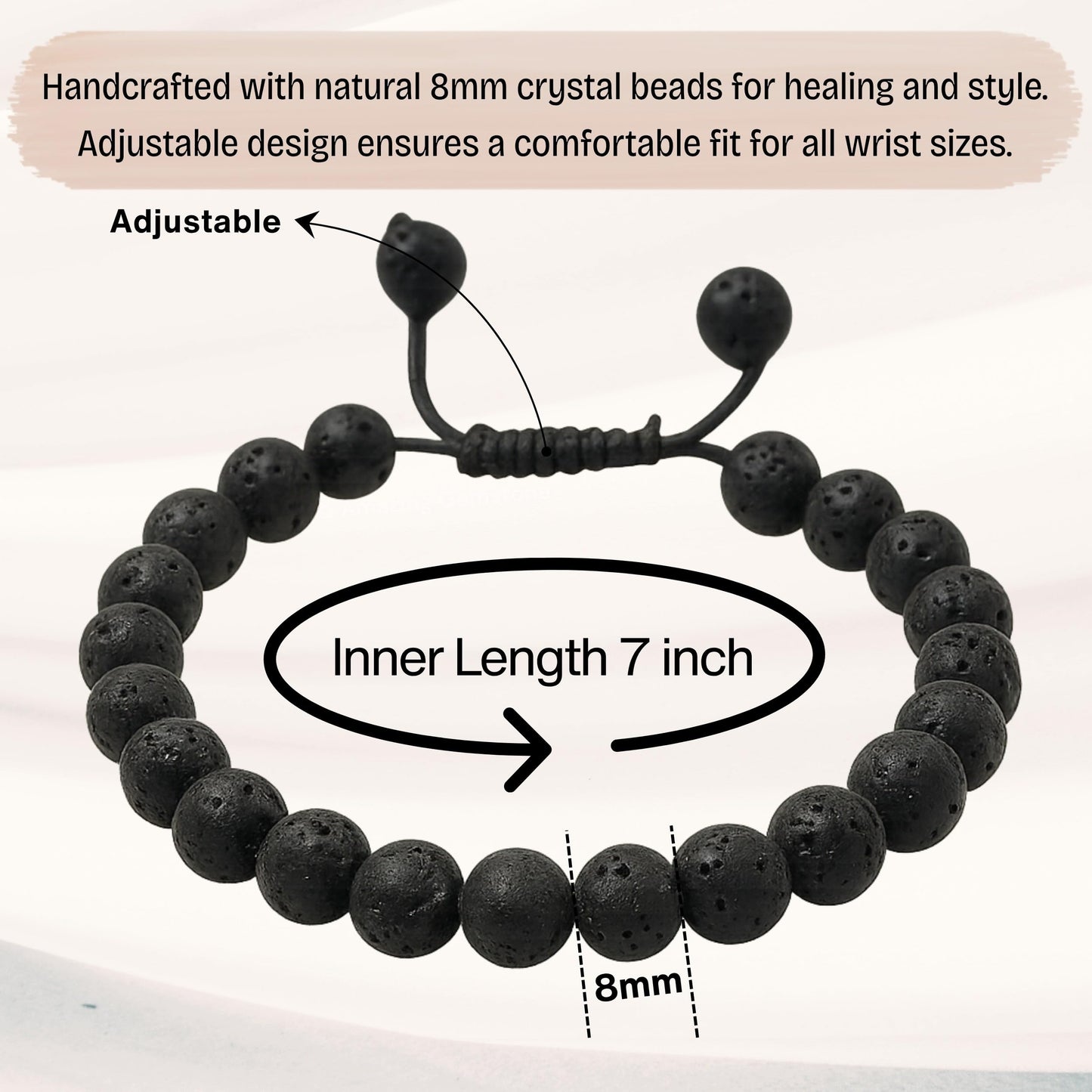 Amazing Gemstone Lava Stone Bracelet for Women Men's Gifts - Protection Healing Crystal Bracelet - 8mm Gemstones Beaded Adjustable Bracelet Pulseras Para Hombres Mujer Stocking Stuffers