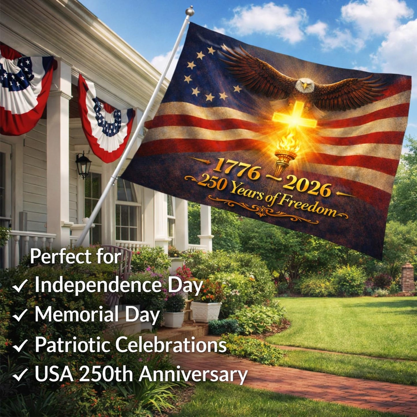 America 250th Anniversary USA Flag 3x5 Ft – 1776-2026 Patriotic USA Flag, Betsy Ross 13 Star Vintage American Flag, Double Sided 3-Ply Outdoor Flag with Brass Grommets, Fade Resistant (God Bless America)