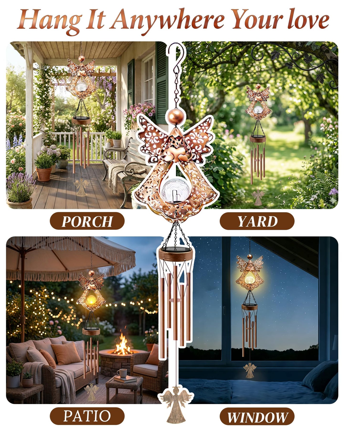 Supdeco Solar Angel Wind Chimes for Outside: Melodious Mother's Day Birthday Gifts for Mom Women Grandma Her Wife - Weatherproof Metal Outdoor Decor Easy Hanging for Garden Patio Tree Window Memorial