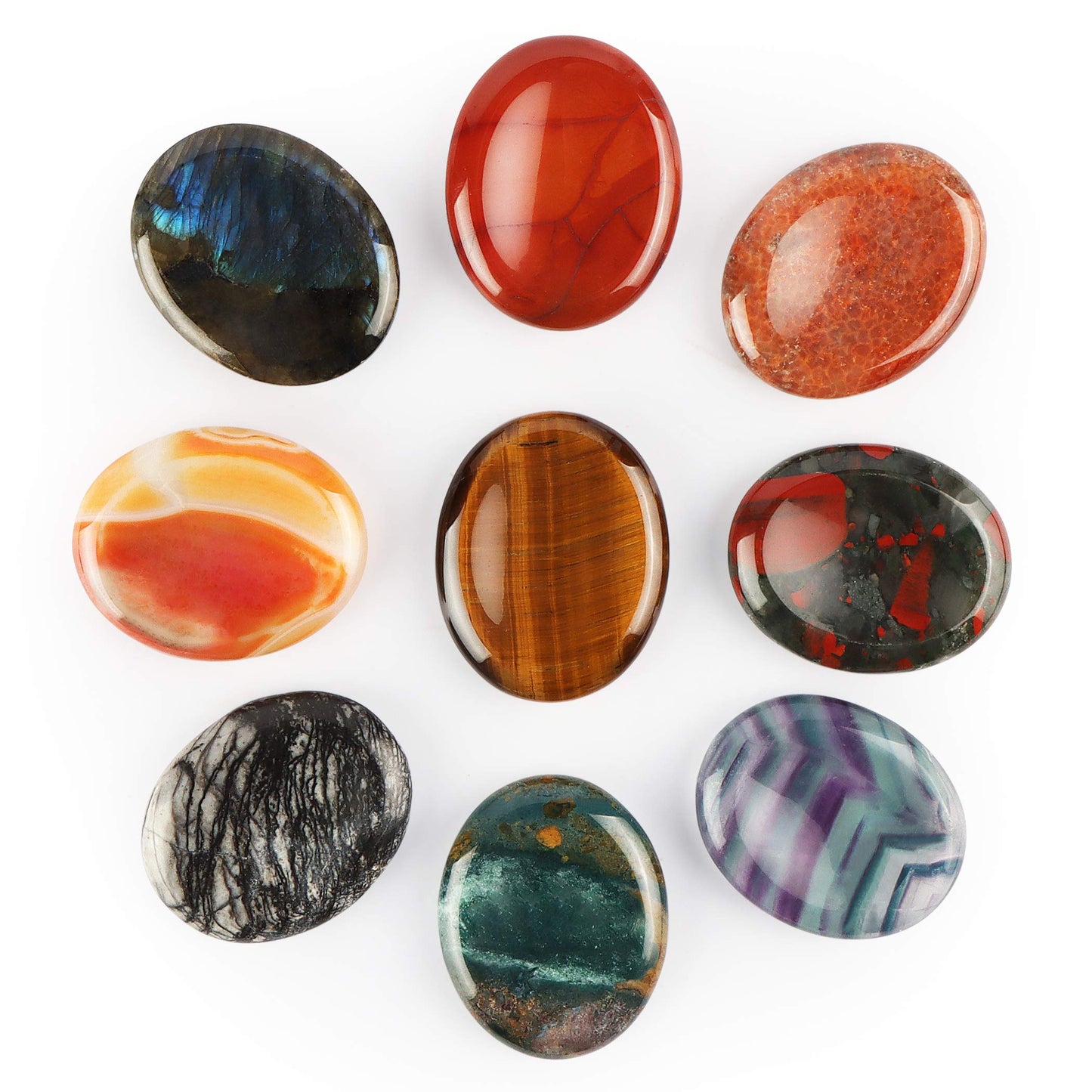 Artistone Red Carnelian Agate Crystal Thumb Worry Stone for Anxiety Natural Polished Healing Pocket Palm Energy Chakra Thumb Stone Sets for Yoga,Meditation,Stress Relieving(2pcs)
