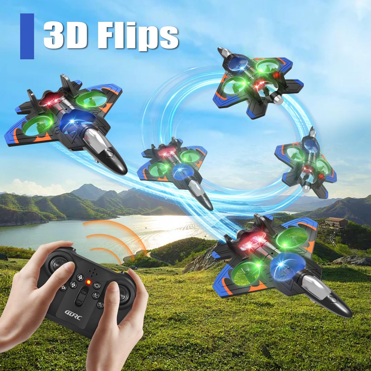 4DRC V32 Foam RC Planes with 3 Batteries, Remote Control Airplanes for Kids Adults 8-16, RC Drone Airplane Helicopter Jet with Light, 360° Flip, Stunt Roll, Airplane Toy Gifts for Kids Boys Adults