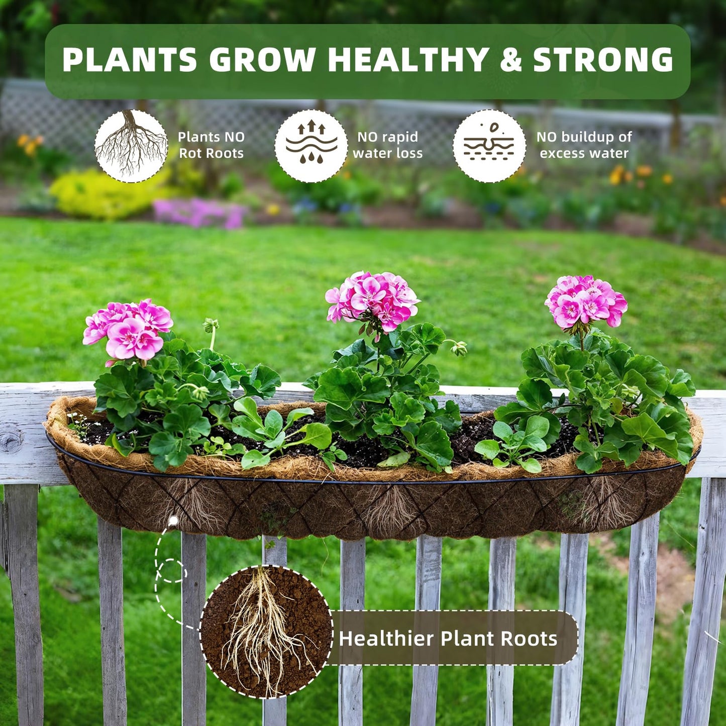 30 inch Coco Liners Trough 3 Pack for Window Boxes Planters, Coconut Husk for Railing Hanging Deck Fence Plant Flower Basket, Coco Fiber for Outdoor&Indoor
