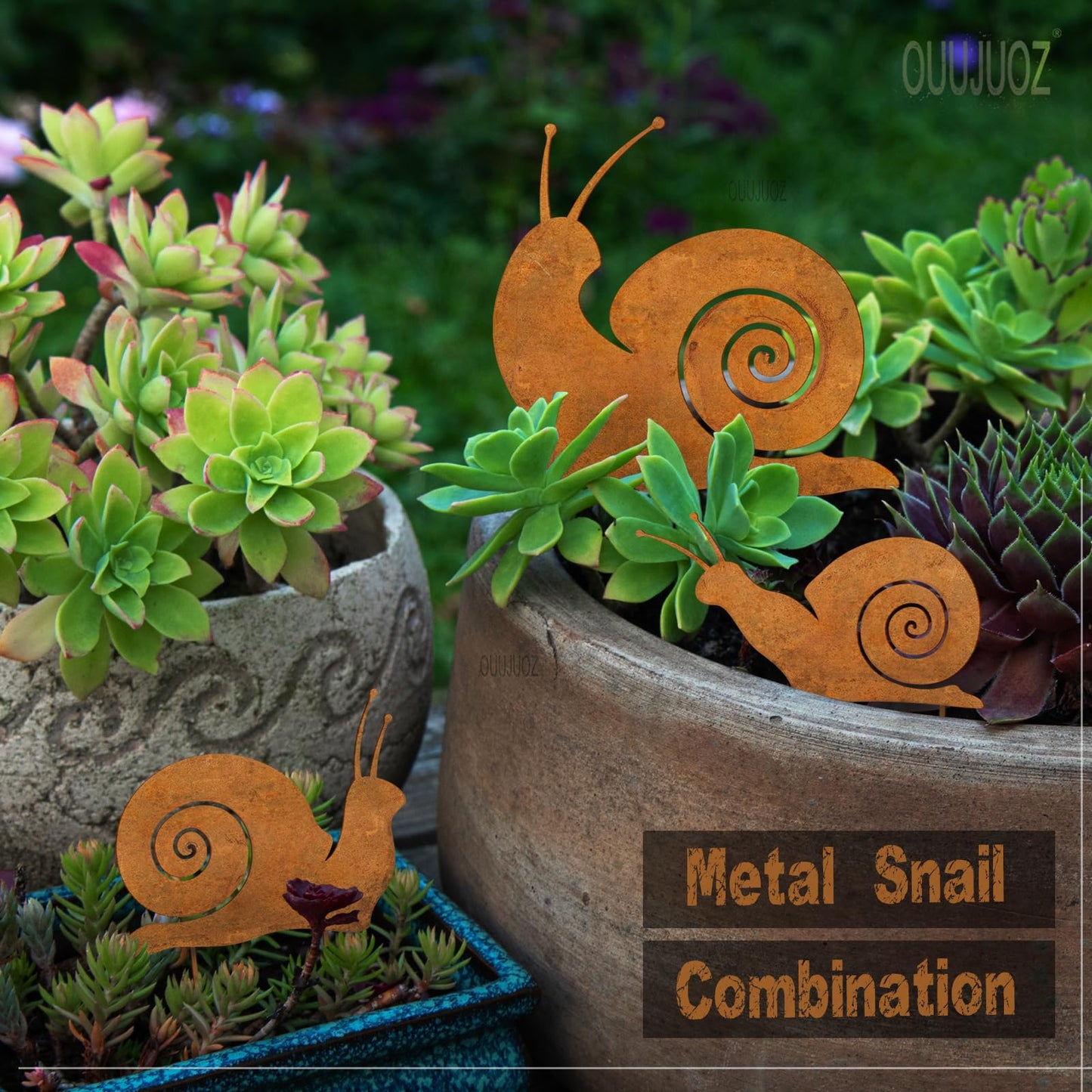 OUUJUOZ 3pcs Metal Yard Art,Snail Garden Decor, Outside Lawn Ornaments Porch Backyard Sculpture, Patio Lawn Garden Yard Decorations