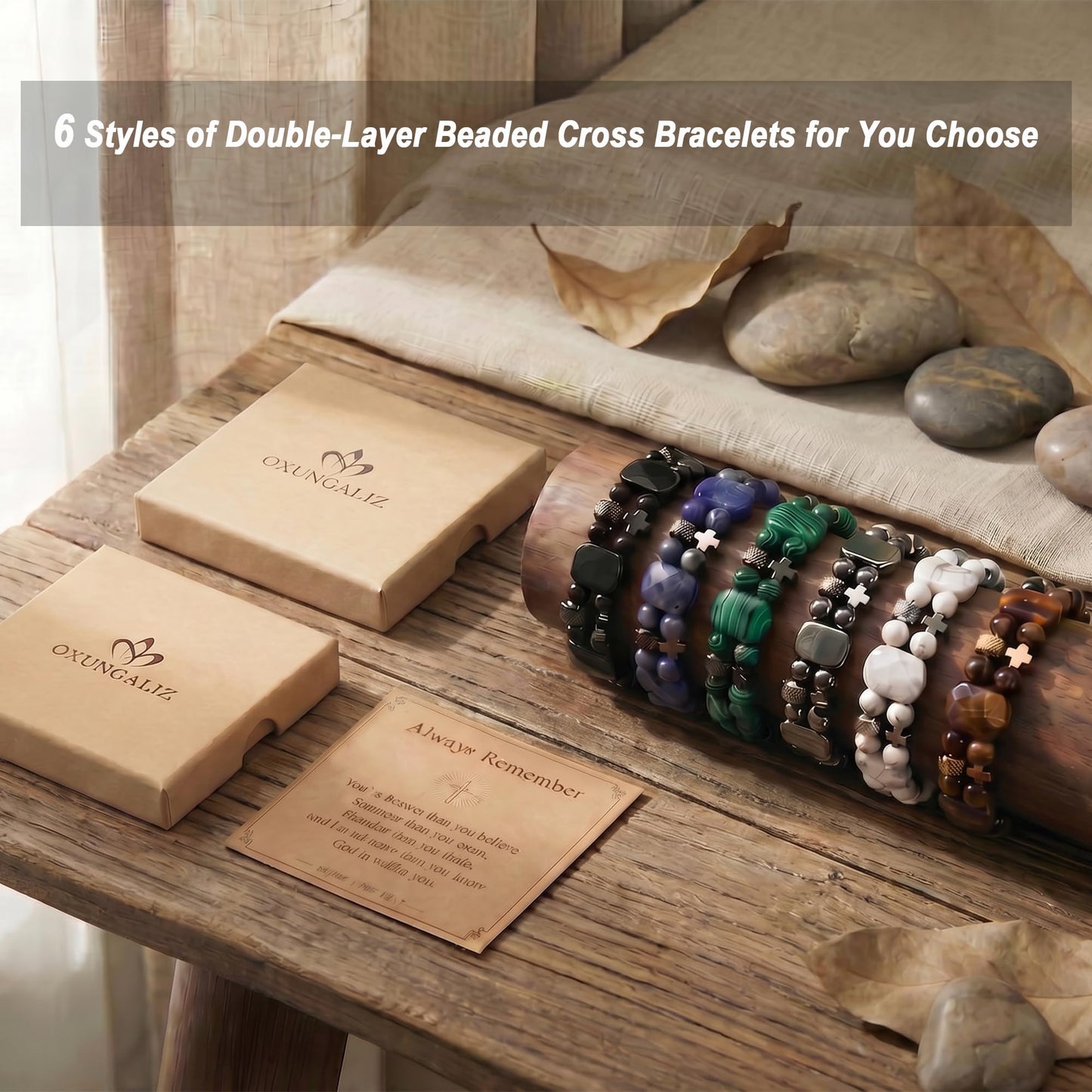 Christian Gifts for Men, Jesus Cross Bracelet for Men Handmade Double Elastic Beaded Bracelets Natural Crystal Gemstone Religious Jewelry for Boyfriend Husband Birthday Anniversary (Hematite)