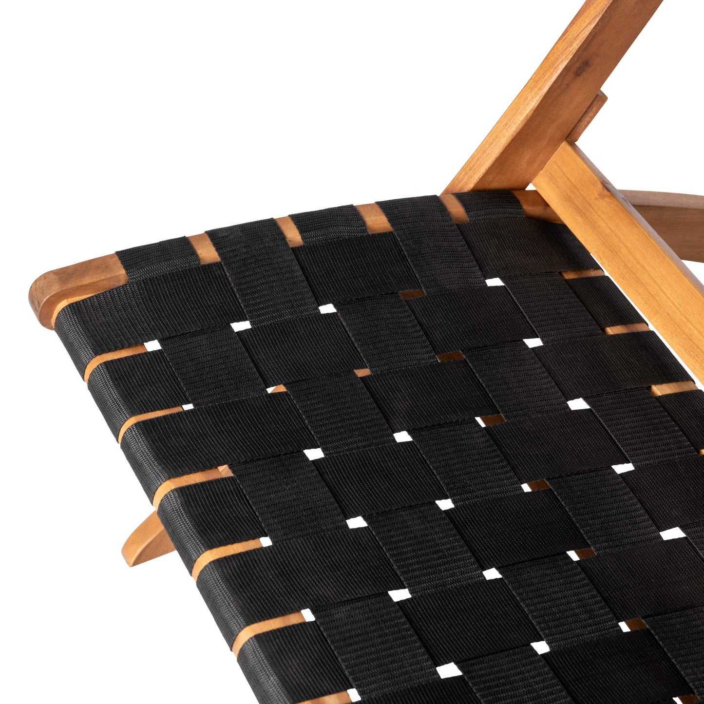 Balkene Home 62774 Sava Indoor Outdoor Folding Chair Low Slung Portable Seating Solid Acacia Wood Woven Seat & Back Indoors Porch Lawn Garden Fishing Sporting - Black Webbing