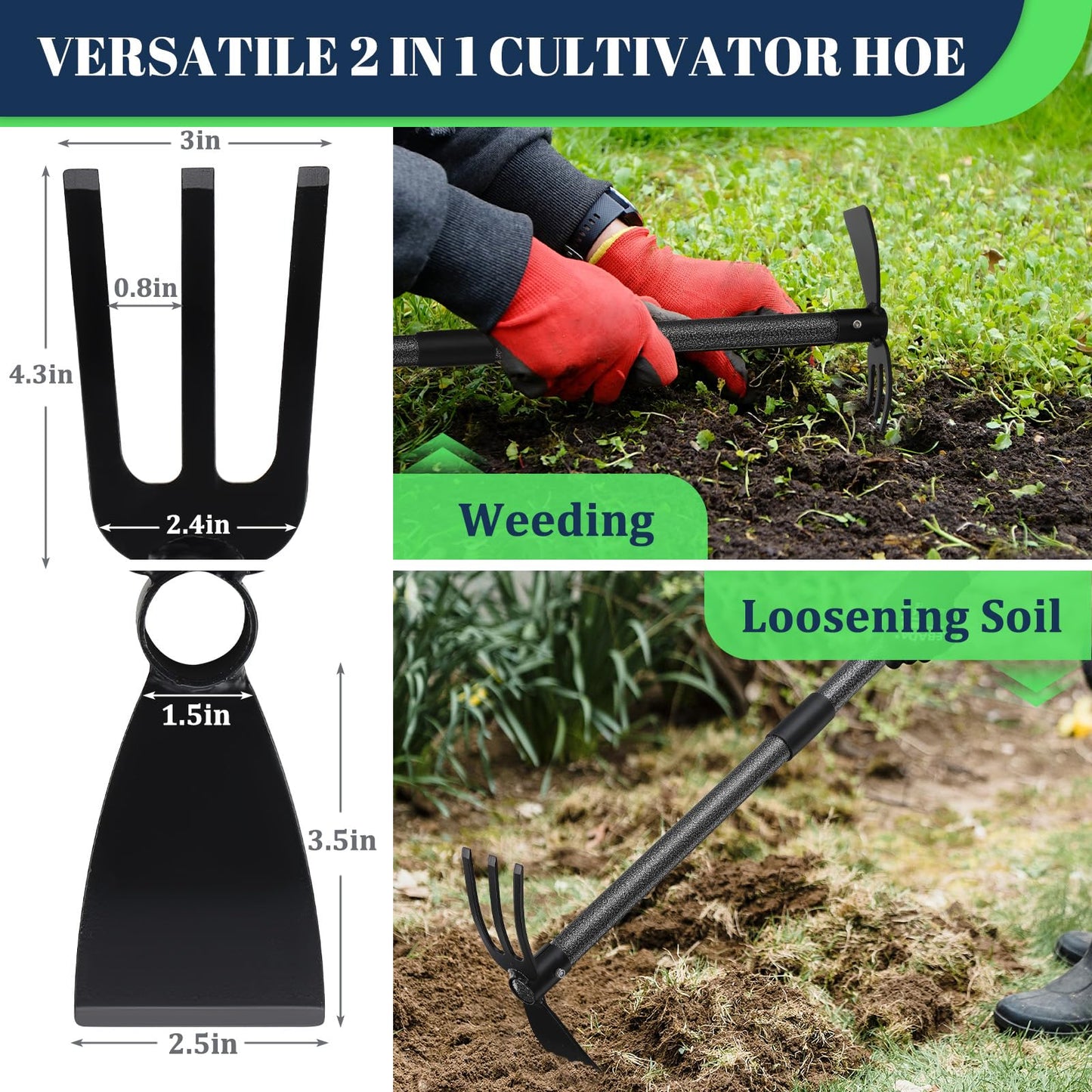 EUIJOIP Multi-Purpose Garden Hoe Tool – Heavy Duty Adjustable (16"-45") with Ergonomic Handle, Anti-Rust Coated Steel, for Weeding, Digging, Cultivating – Lawn, Farm, Outdoor Use