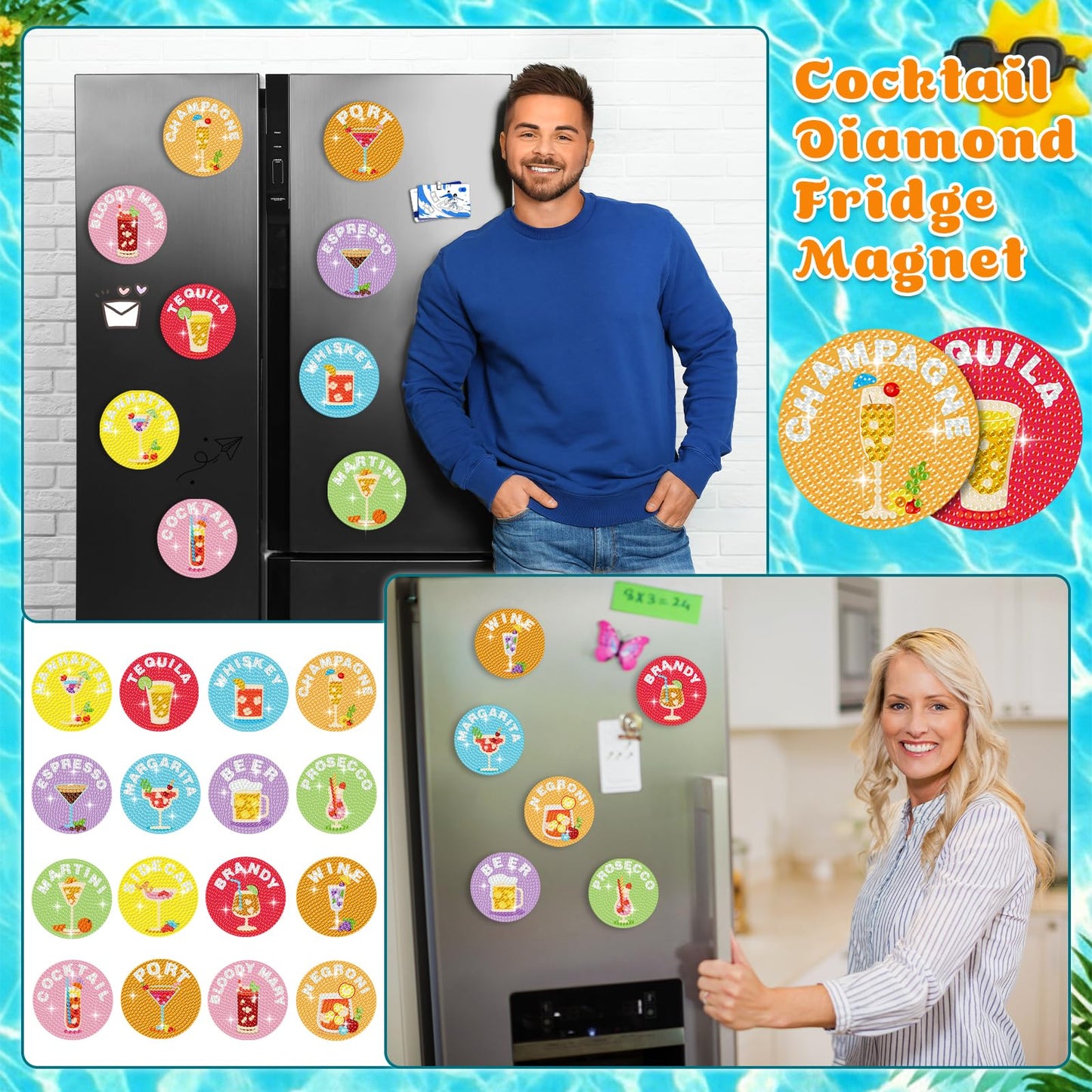 Saysurey 16 Pcs Diamond Art Magnet Kits Diamond Painting Magnets DIY for Adults Crafts Refrigerator Painting Stickers Kits for Gifts Home Decor (Motivational)
