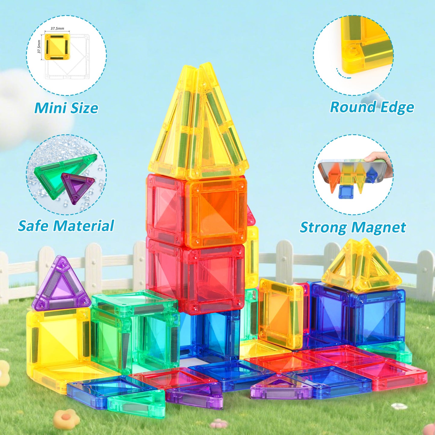 Mini Magnetic Tiles Toddler Travel Toys with Iron Box, STEM Educational Travel Set Building Toys for Kids, Travel Essential Portable Building Toys for Toddlers, Boys Girls Christmas Birthday Gift