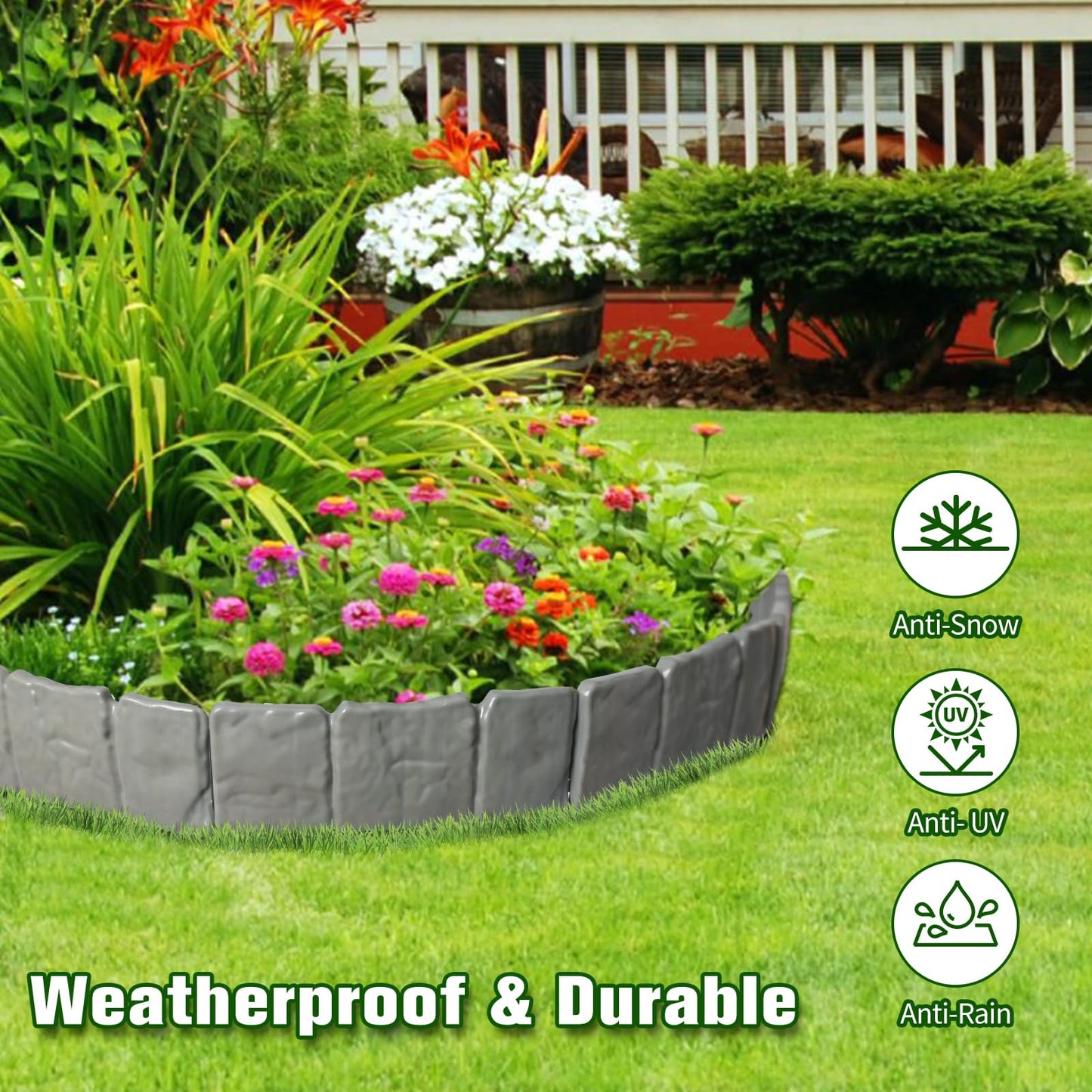 Garden Landscape Edging Borders No Dig,Lawn Edging for Landscaping,Interlocking Lawn Edging,Plastic Fencing Lawn Border,Imitation Stone Fence for DIY Outdoor Patio Balcony Yard Landscaping (40, Gray)