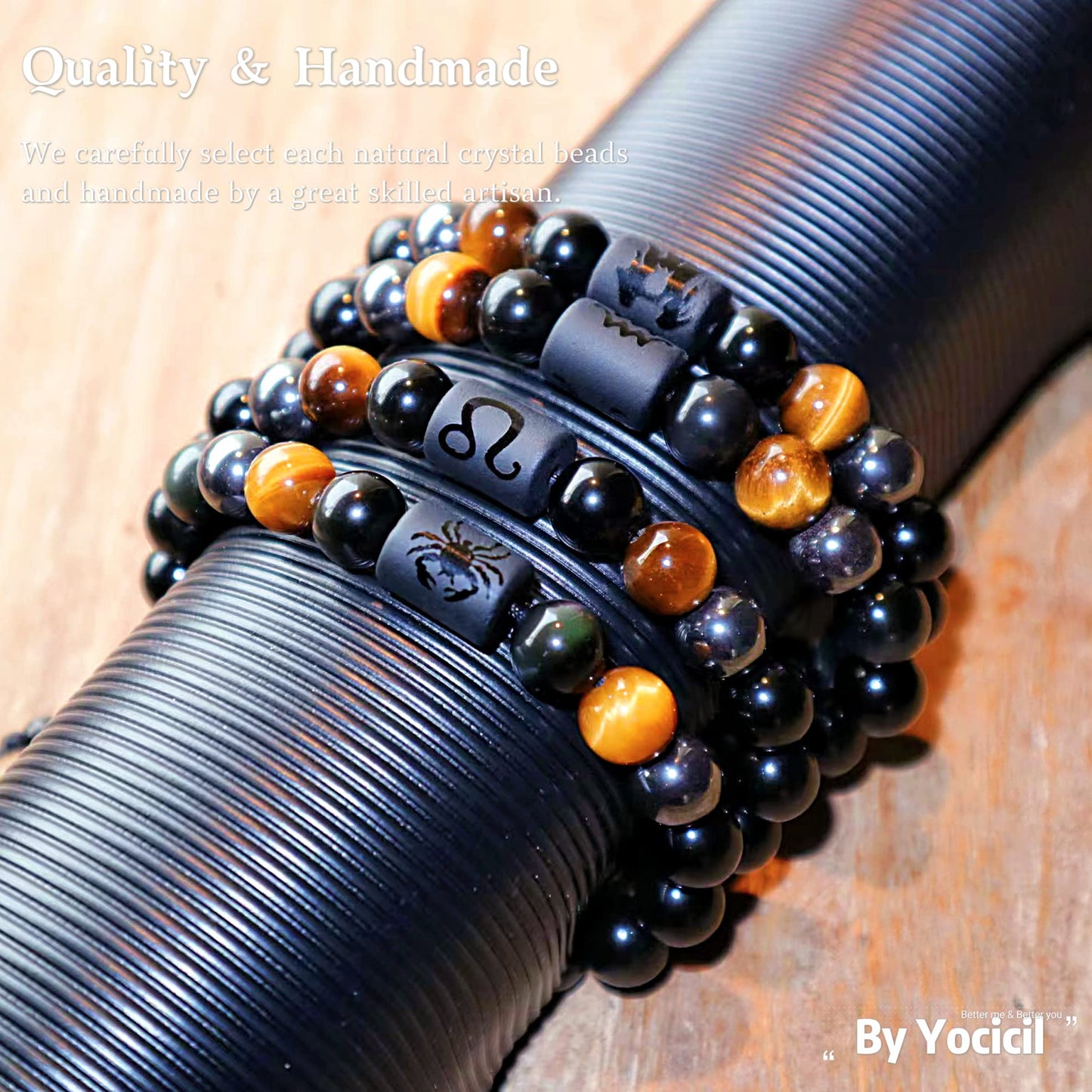 Yocicil Birthday Gift, Rainbow Black Obsidian Mens Bracelet, Couples Bracelets 10mm Natural Tigers Eye Hematite Bracelet, Zodiac Healing Crystal Bracelet Good Luck Gifts (Taurus gifts)