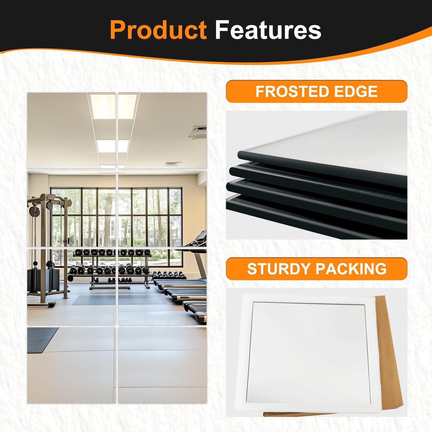 Delma Frameless Mirror Tiles 14"x12"x8 Pcs Wall Mounted, Shatter Resistant Full Length Tempered Glass Panels for Home Gym Bathroom Bedroom & Living Room Decor