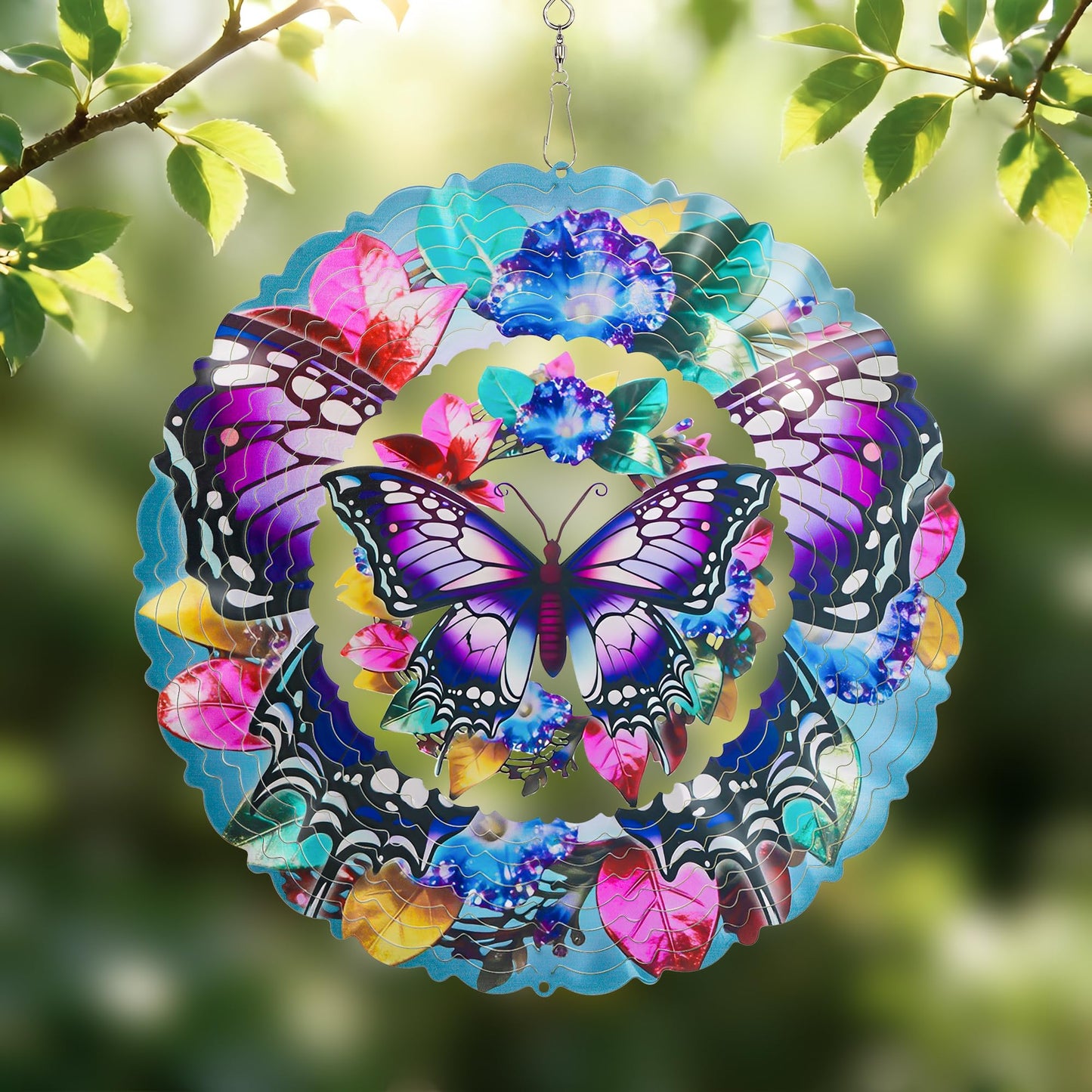 Ayadon Butterfly Wind Spinners Outdoor, 10 Inch Laser-Cut Stainless Steel Metal Wind Spinners, 3D Kinetic Hanging Sculpture, Metal Yard Art, Garden Decor, Butterfly Gifts for Women, Men, Mom, Grandma