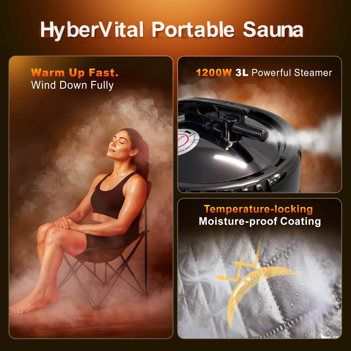 HyberVital Portable Sauna for Home, Spacious Sauna Tent with 3.0L Fast-Heating Steamer Steamer & Ergonomic Chair for Full Body SPA, Easy Assembly Quick Heat-Up Sauna Experience