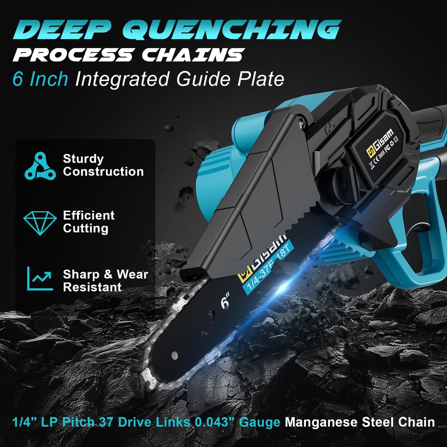 Brushless Mini Chainsaw Cordless, 6 Inch Electric Handheld Chain Saw with 2 Batteries & Auto Oiler, Battery Powered Gardening Tool for Wood/Tree Cutting, New Year Gifts for Dad Men Husband