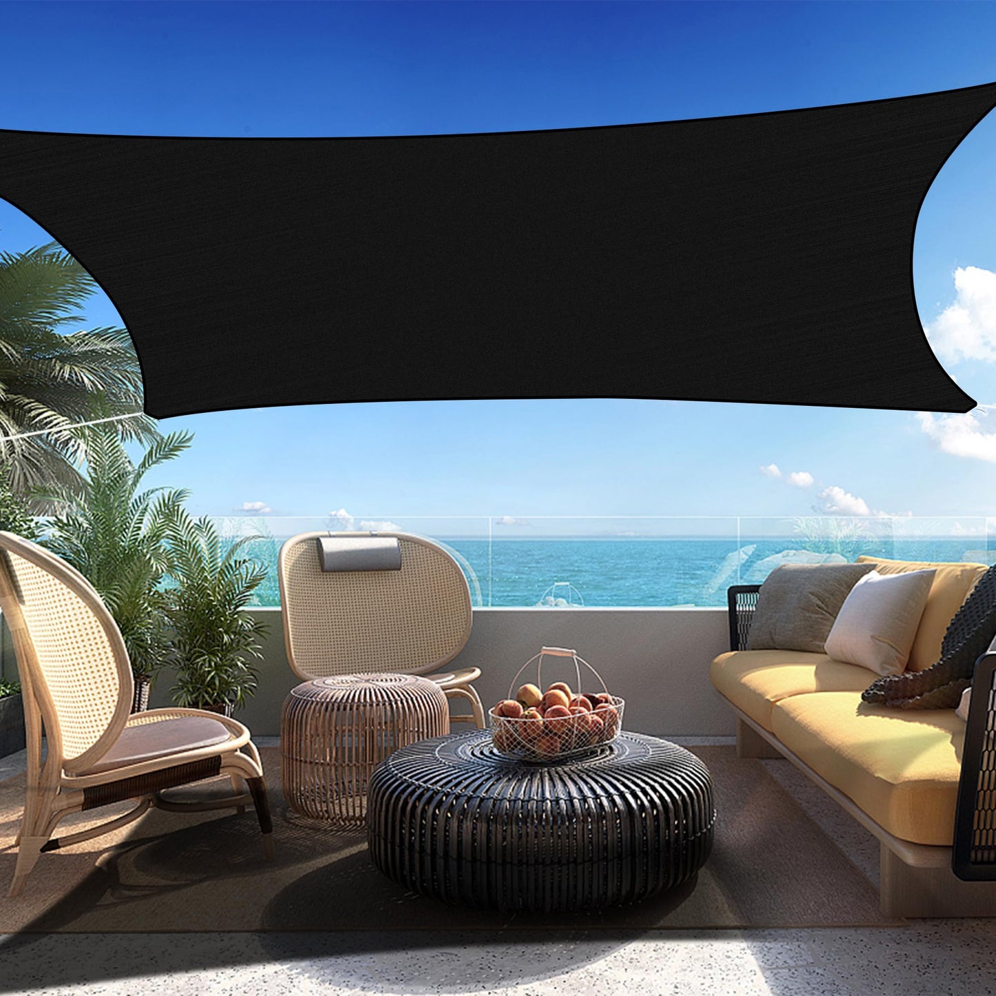 SHADESPEARE 16' x 20' Black Rectangle Sun Shade Sail Canopy Durable Fabric UV Block Awning, We Make Custom Sizes