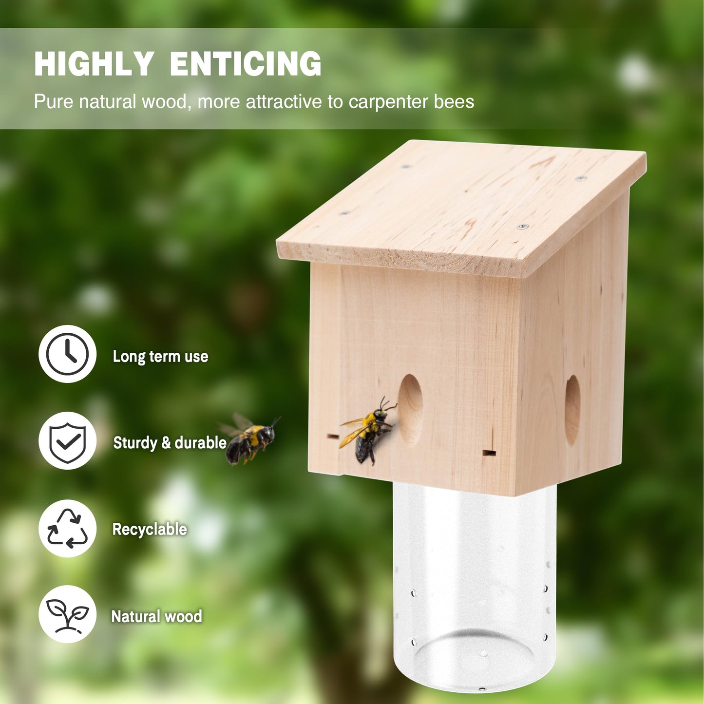 Carpenter Bee Trap for Outside - Pentroof Style Nature Hanging Wood Carpenter Bee Traps Outdoor - Best Bee Trap - Insect Traps with Removable Vault (1 Pack)
