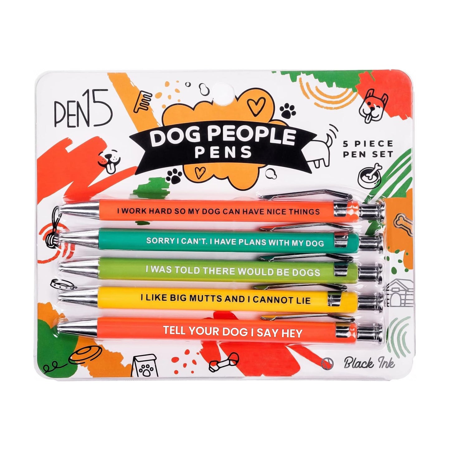MilkToast Brands Funny Dog Pens 5-Pack Set, Black Ink Ballpoint Writing Pens with Sarcastic Sayings, Gifts for Dog Lovers, Mom Gifts for Women, Dad Gift for Men, Vet Tech Gift, Office Supplies
