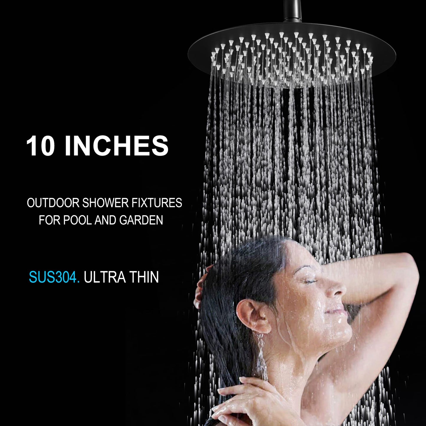 Matte Black Outdoor Shower Kit - SS304 Shower Head with Handheld, High Pressure, Complete Shower System with Enclosure and Fixtures