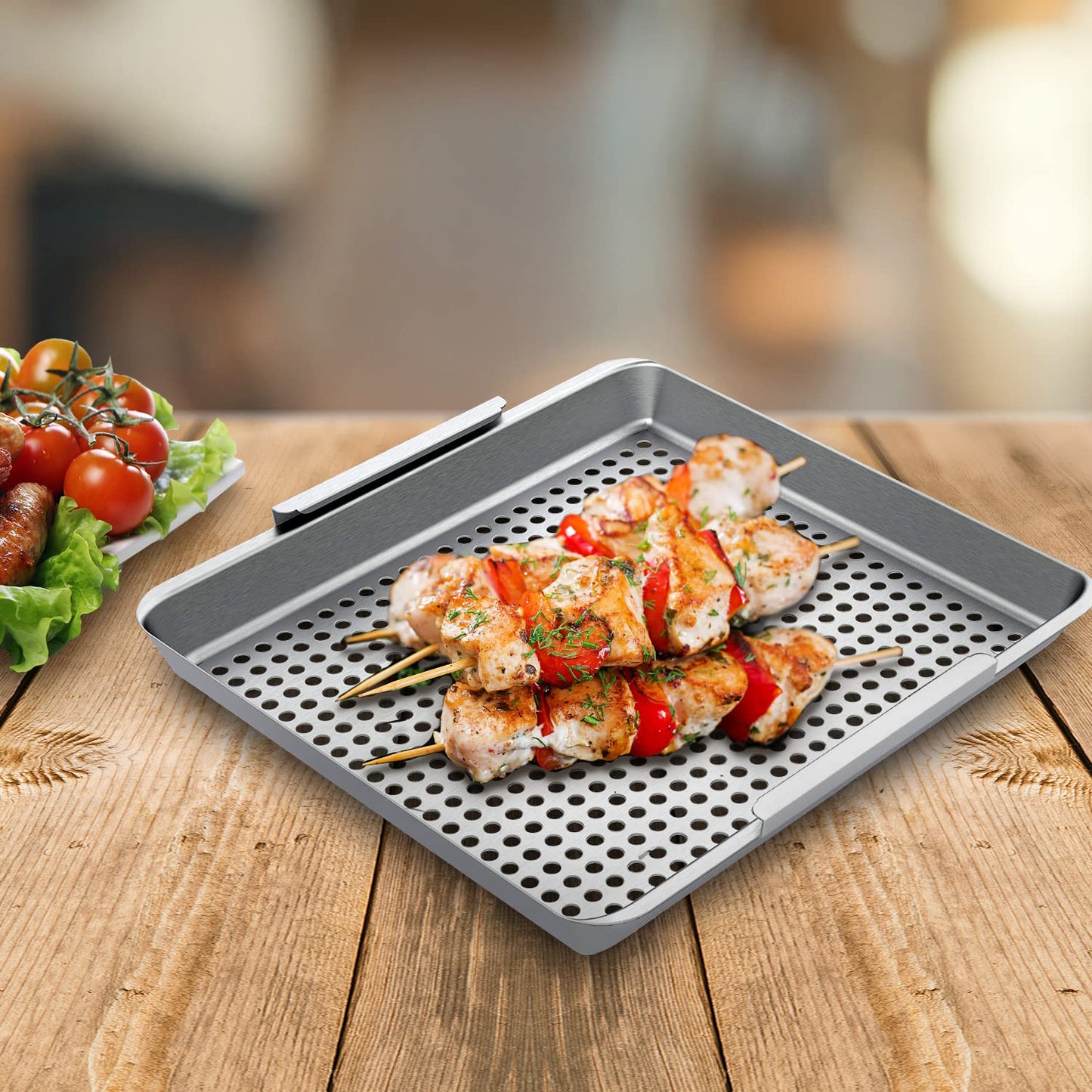 Yukon Glory™ BBQ 'N SERVE Wide BBQ Grill Basket The Grilling Basket Includes a Clip-On Handle - Perfect Grill Baskets for Outdoor Grill Vegetables or Fish Basket & Meat