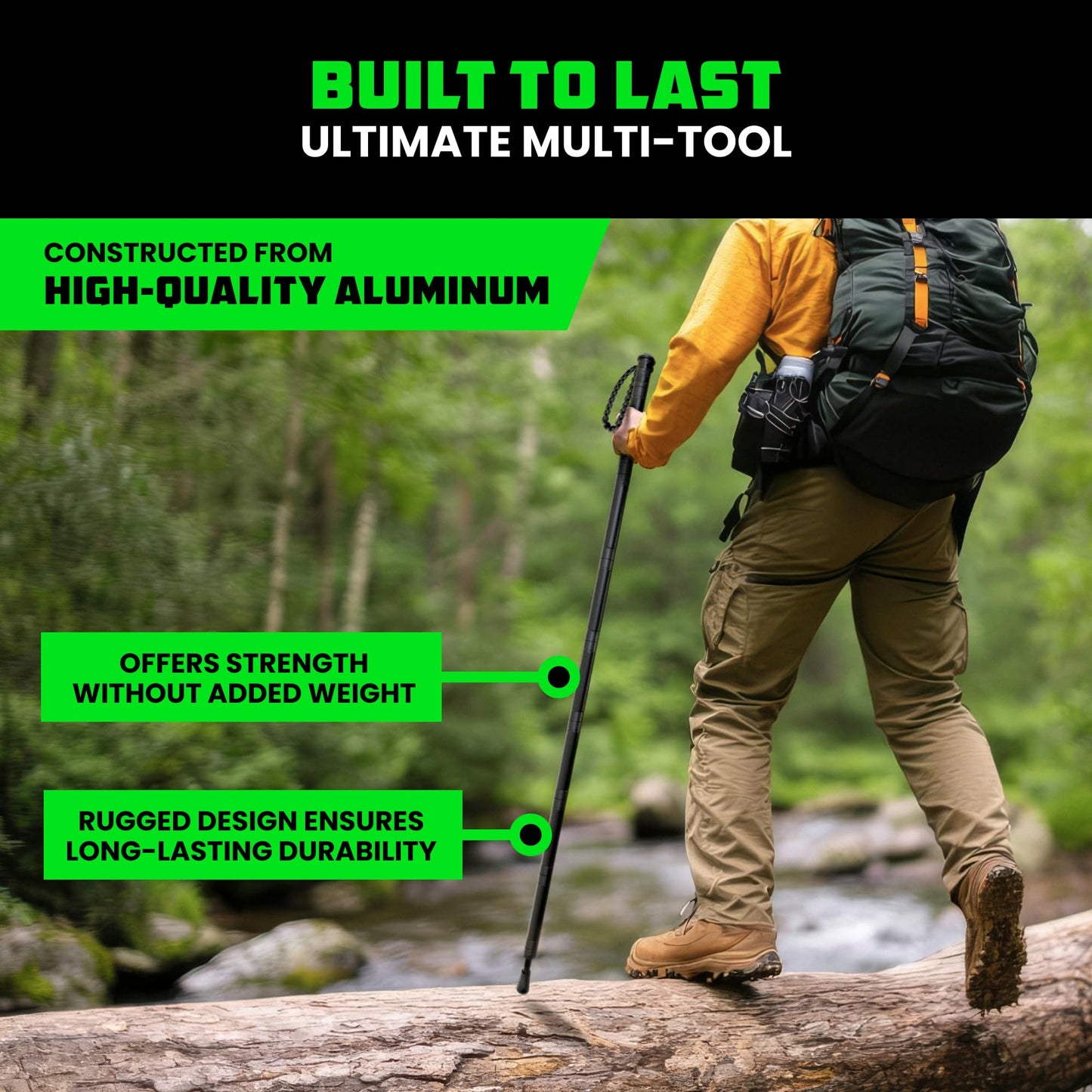 Rhino USA Tactical Hiking Stick with Integrated Survival Kit – Essential Camping Gear for Hiking & Trekking – Durable Tactical Gear for Outdoor Adventures
