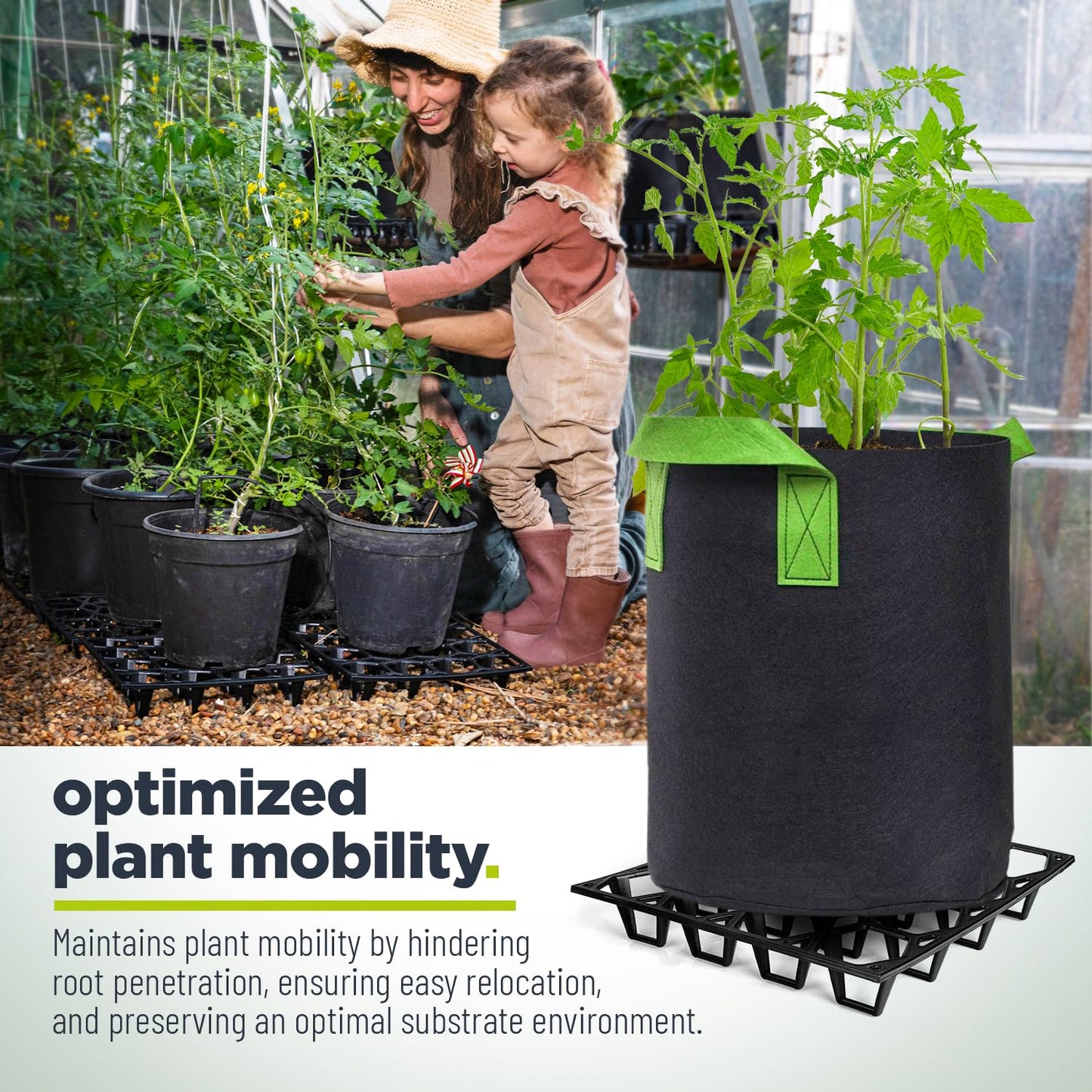 Cannrise Plant Riser – Modular Pot Spacer for Grow Bags, Planters & Containers – UV-Resistant Drainage Tray for Airflow, Root Health & Cleaner Surfaces (Standard Black W/ 50 clips, 5 Pack)