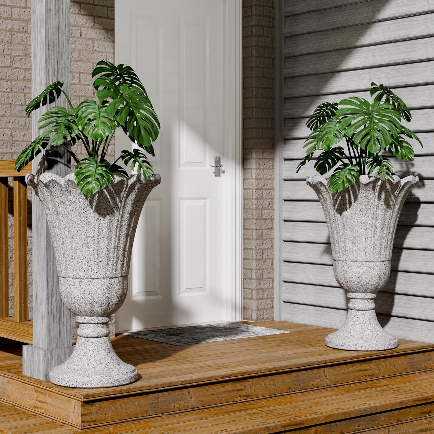 Trygoal 23.6" Tall Plastic Urn Planters for Outdoor Plants with Drainage Holes & Petal Design, Set of 2 Sturdy Base Classic Indoor Large Flower Pots, Outdoor Planters for Porch/Home/Garden, Slate Gray