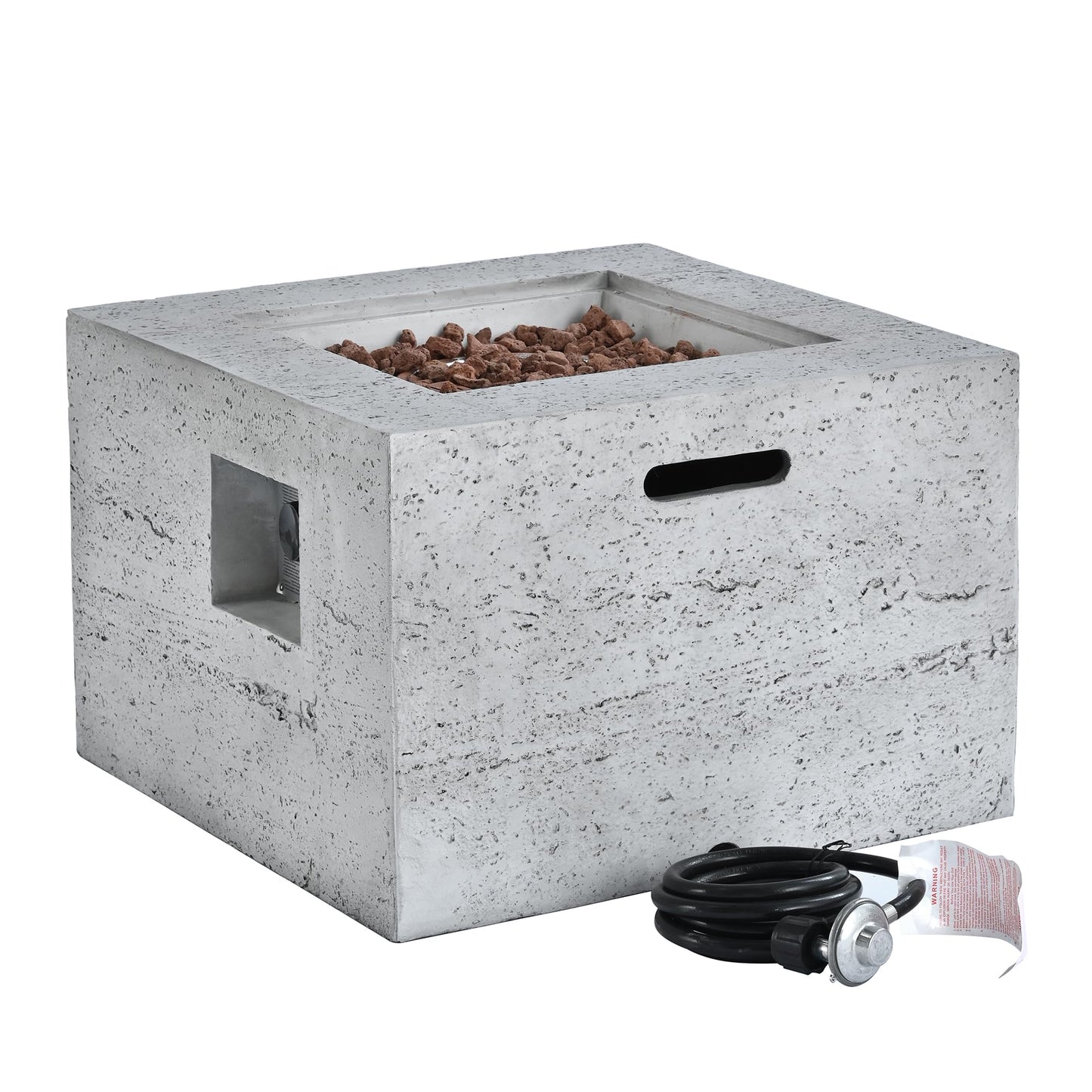Merax MGO Outdoor Square Fire Pit with Steel Burner,Lightweight 24.02-inch Propane Fire Pit Table with Adjustable Flame, 40,000 BTU, Lava Rocks, and Rain Cover for Patio,Backyard, Poolside, Gray