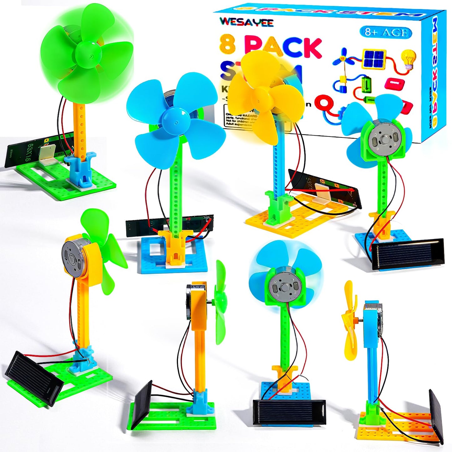 Bulk STEM Kits - 8 Set Solar Powered Fans, Science Kits for Kids Age 8-12 12-14 10-12, Stem Building Toys for Ages 8-13, Boys Girls Crafts, Classroom School Gifts Experiments Activities Summer Toys