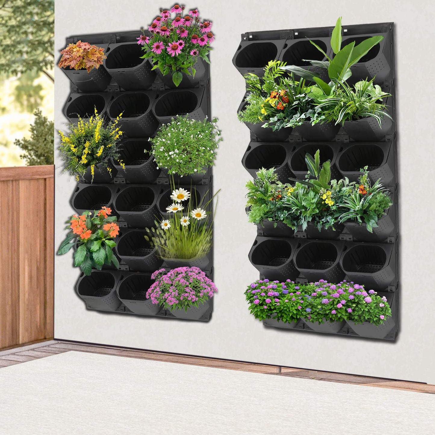 banborba Vertical Garden Planter with 36 Pots, Wall Planters for Indoor Plants, Wall Mounted Plastic Plant Grow Pots for Fruits Vegetables Flowers Herbs - Black