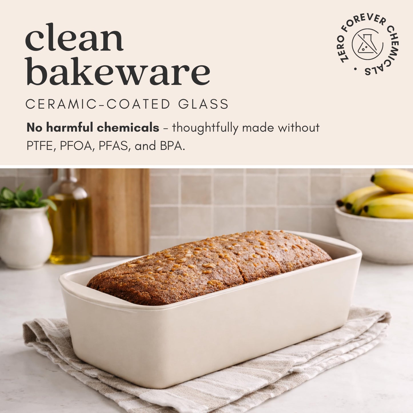 BRIVARA HOME Non-Stick Ceramic Coated Glass 1 lb Loaf Pan | Naturally Slick Ceramic Coating | No PTFE, PFOA, PFAS, and BPA | Perfect for Cakes, Breads, & More [Onyx]
