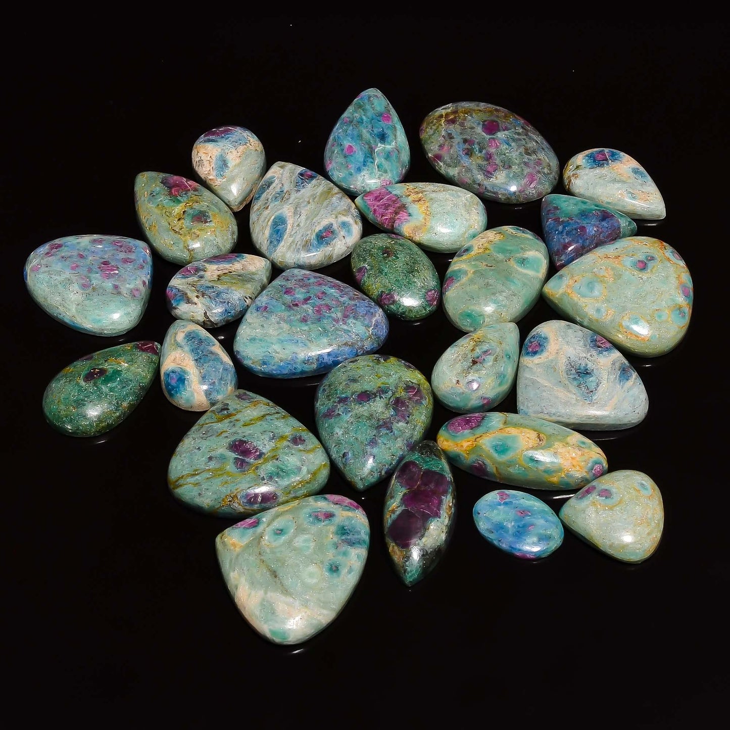 Natural Ruby Fuschite Gemstone- Healing Crystals for DIY Jewelry Making -Loose Natural Cabochon -Perfect for Crafting Unique Jewelry Designs Gift for Her, Mother and Wife (5 pcs, 25-35 mm)