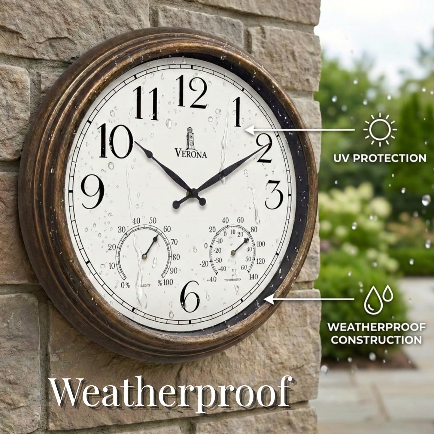 Outdoor Clocks for Patio Large Waterproof with Thermometer - 18 inch Indoor Outdoor Wall Clock with Temperature and Humidity Combo - Weatherproof, Accurate & Easy to Read for Pool, Garden & Home Decor