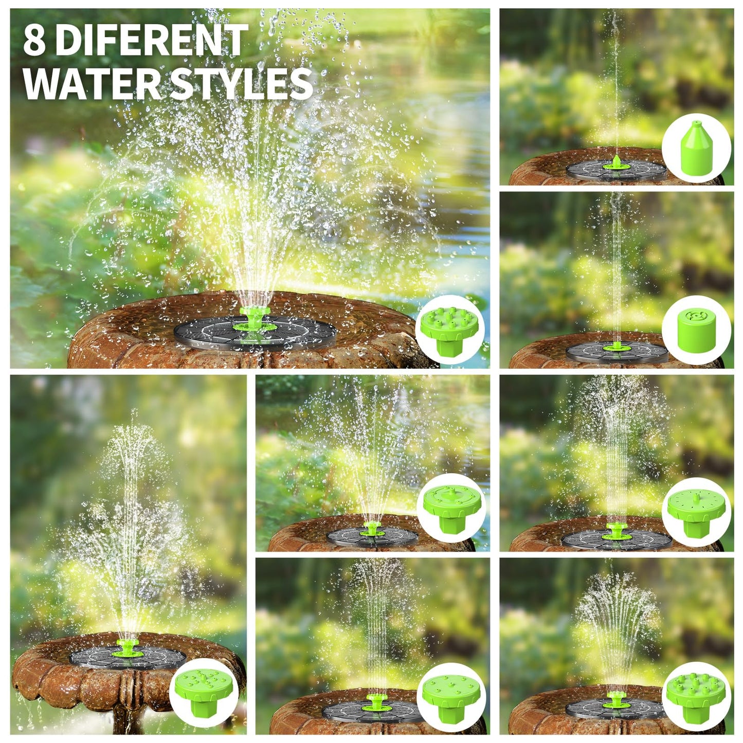 4.0W Solar Bird Bath Fountain Pump, Solar Powered Water Pump, Outdoor Water Fountain with 8 Nozzles for Hummingbirds, Garden, Pool, Pond