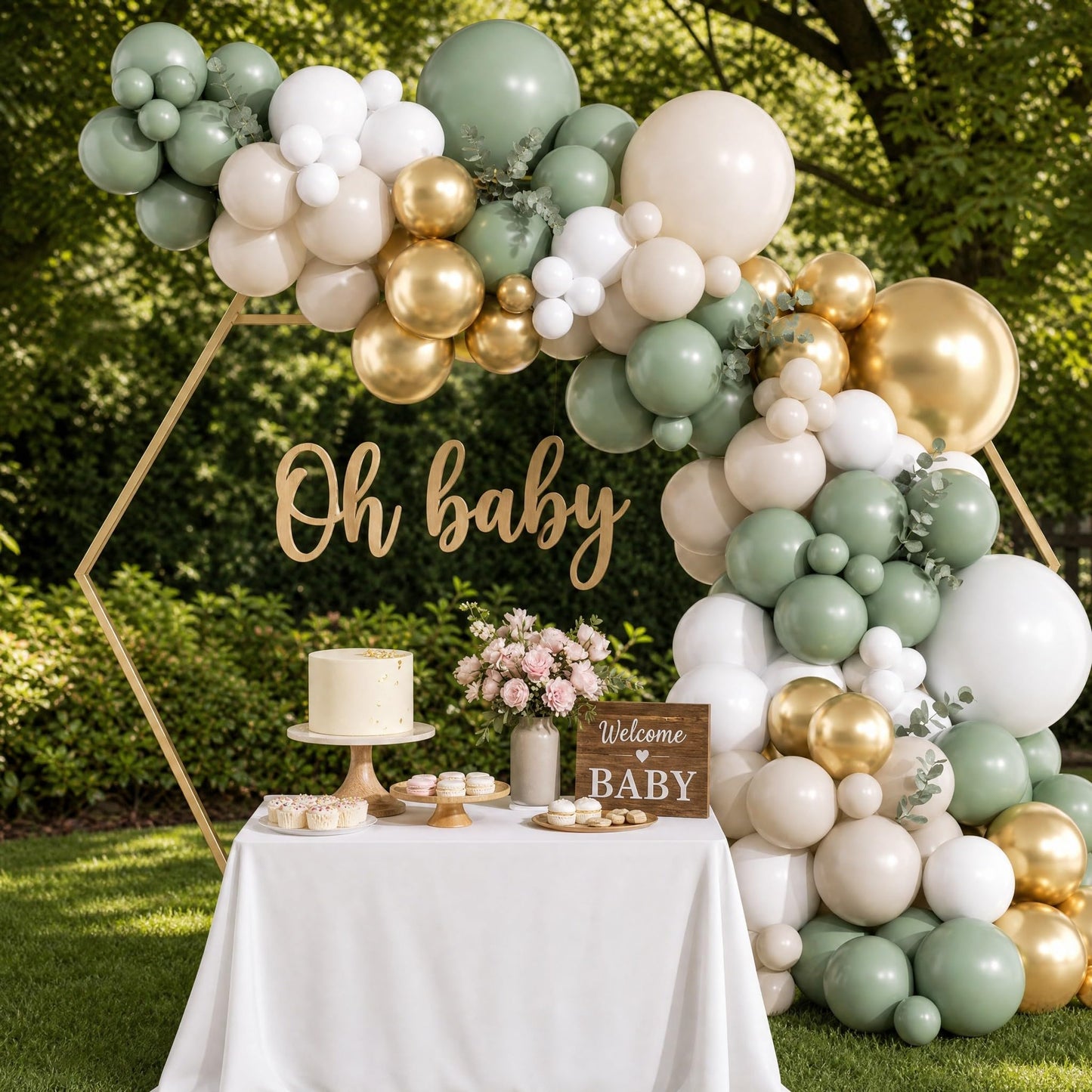 KARLURE Sage Green Balloon Arch Kit Garland with Retro Green White Sand Gold Balloons for Baby Shower Baby In Bloom Wedding Birthday Neutral Rustic Boho Botanical Greenery Wild Decor Party Decorations