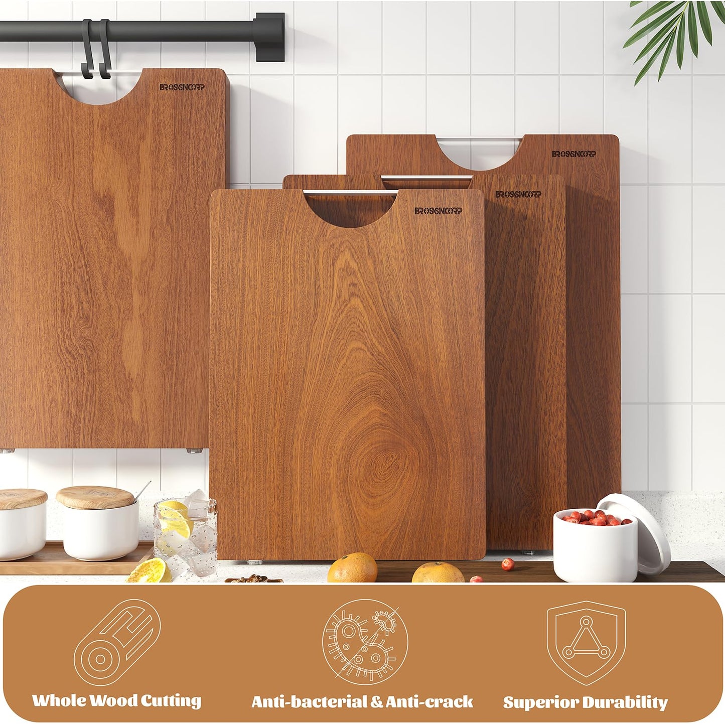 Brosisincorp Real Solid Sapele Cutting Board One Piece No Glue Non Toxic All Whole Single Wood Butcher Block Thick Hard Wood Heavy Duty Edge Grain (Medium, 14.96"L*11.02"W*0.98"Th)