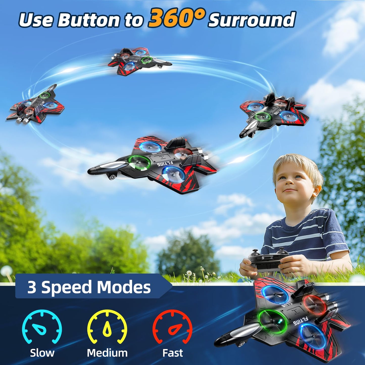 MSKOLER Foam Remote Control Airplane for Kids 8-12, RC Plane with Colorful Lights, RC Airplanes with 360°Flip and Stunt Roll, Airplane Toy RC Helicopter Gift for Boys Girls 8 9 10 11 12 and Adults