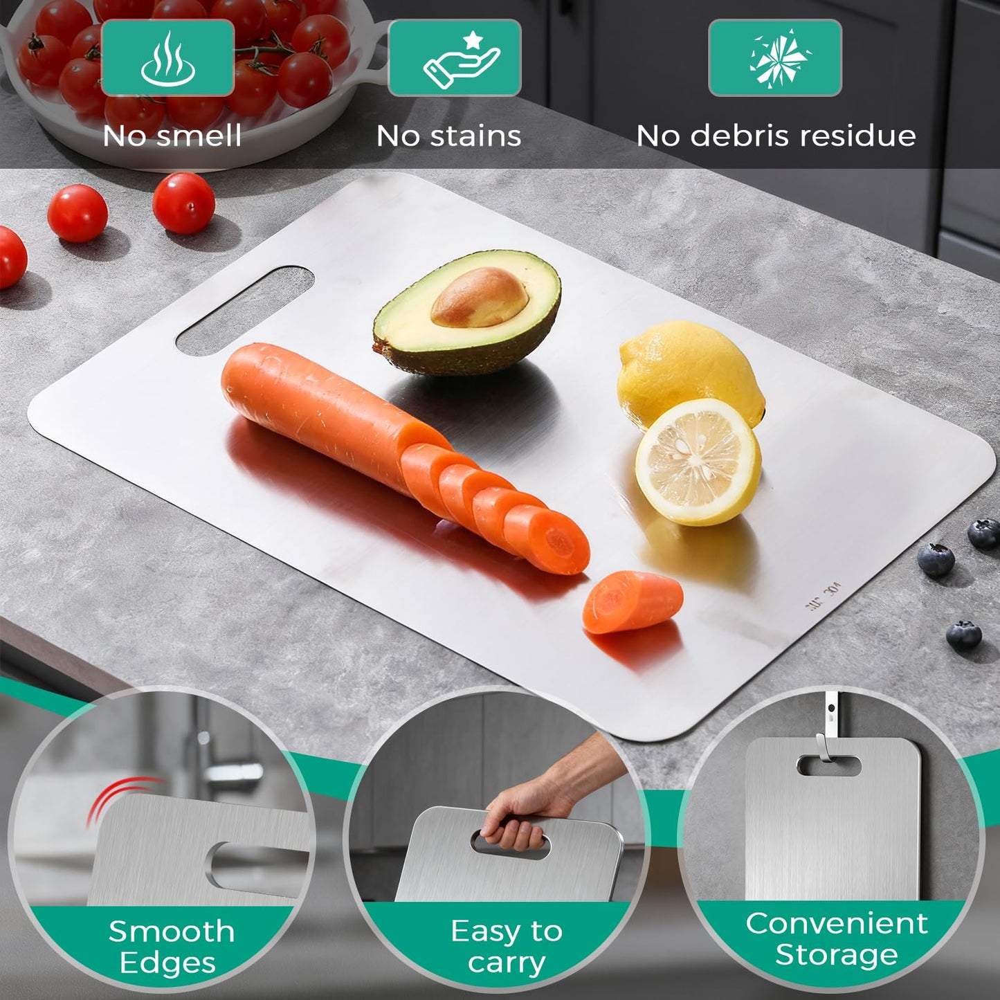 Katuchef Titanium Cutting Board - Upgraded 100% Pure Titanium Cutting Boards for Kitchen Non Toxic, Double Sided Food Grade Hygiene Non Moldy Dishwasher Safe Meat Fruit Metal Board (3PC S+L+XL)
