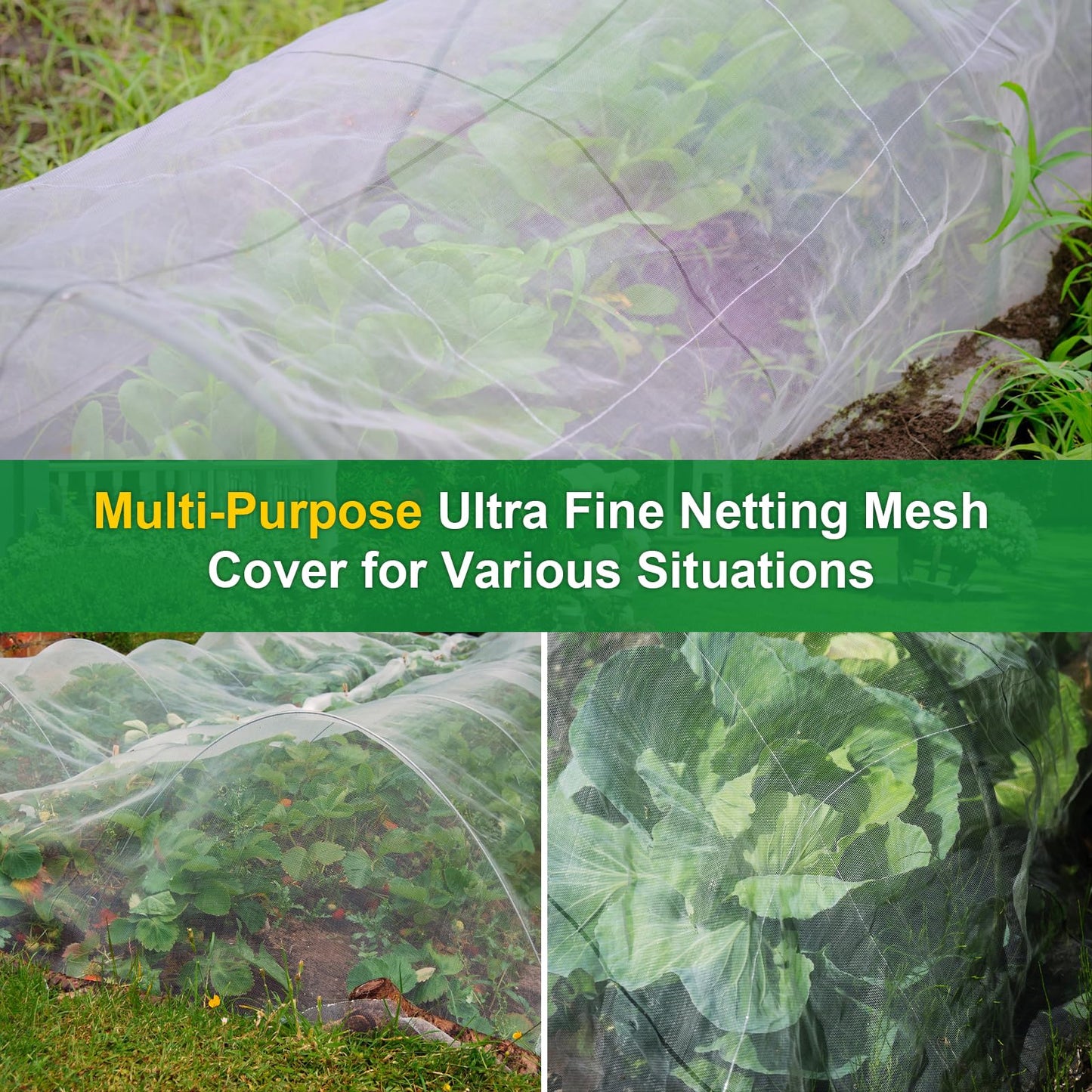 NONMON Garden Netting, 2 Pack 10x33Ft Ultra Fine Mesh Insect Netting Pest Barrier Protection Plant Row Cover Mosquito Netting for Vegetable Fruits Blueberry Bushes Flowers Crops Raised Bed