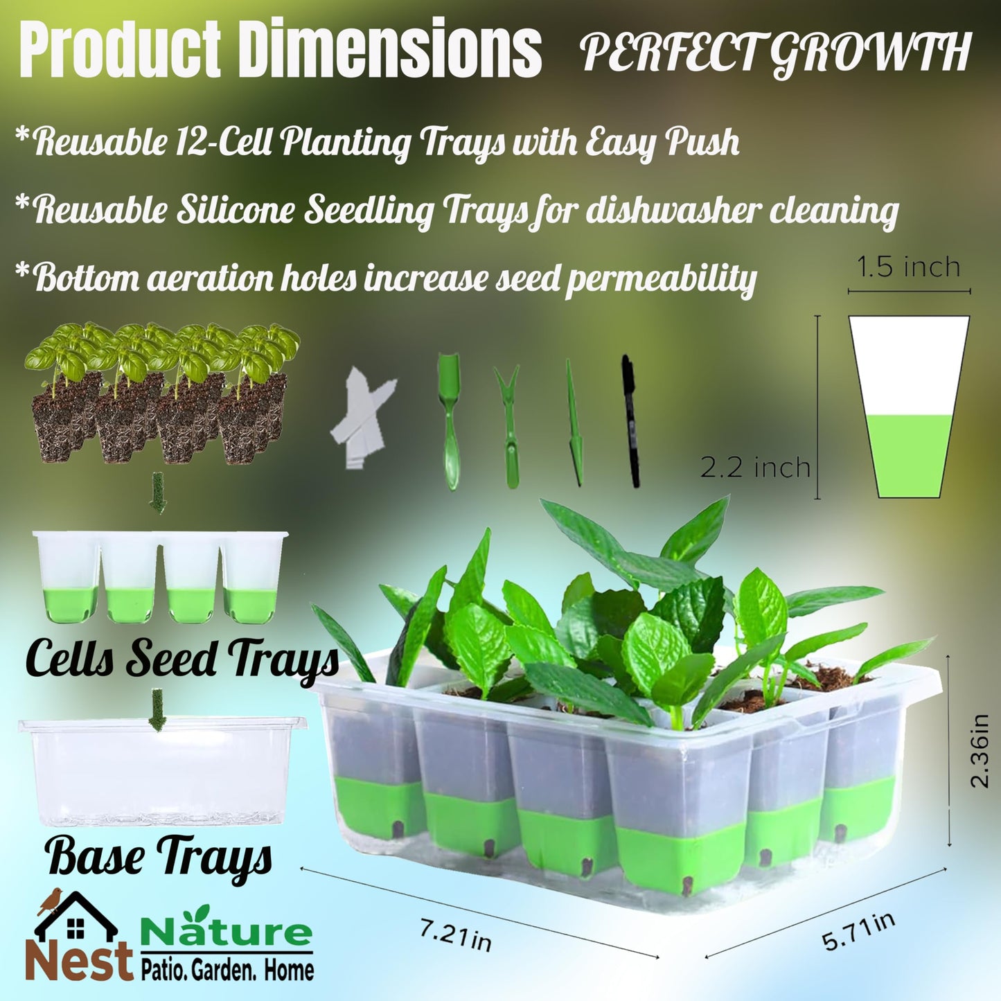 5-Pack Reusable Silicone Seed Starter Kit,Reusable 60Cell Seed Starter Trays with Easy Push-Out Design,Foldable Design for Easy Transplanting,Indoor Gardening Supplies for Vegetables, Flowers & Herbs