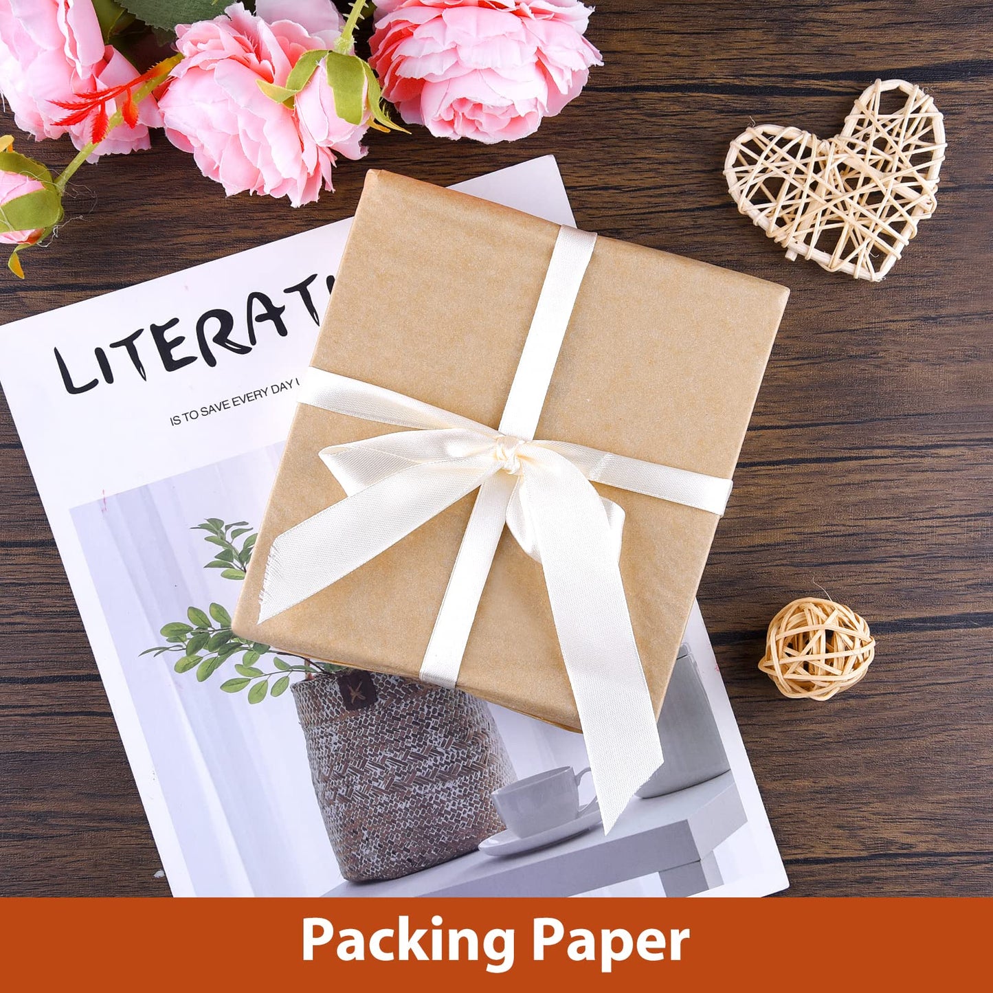 NEBURORA 100 Sheets Brown Butcher Paper - No Wax, Precut Square Wrapping Paper for Smoking Meats, Sublimation Heat Press - 12 x 12 inch