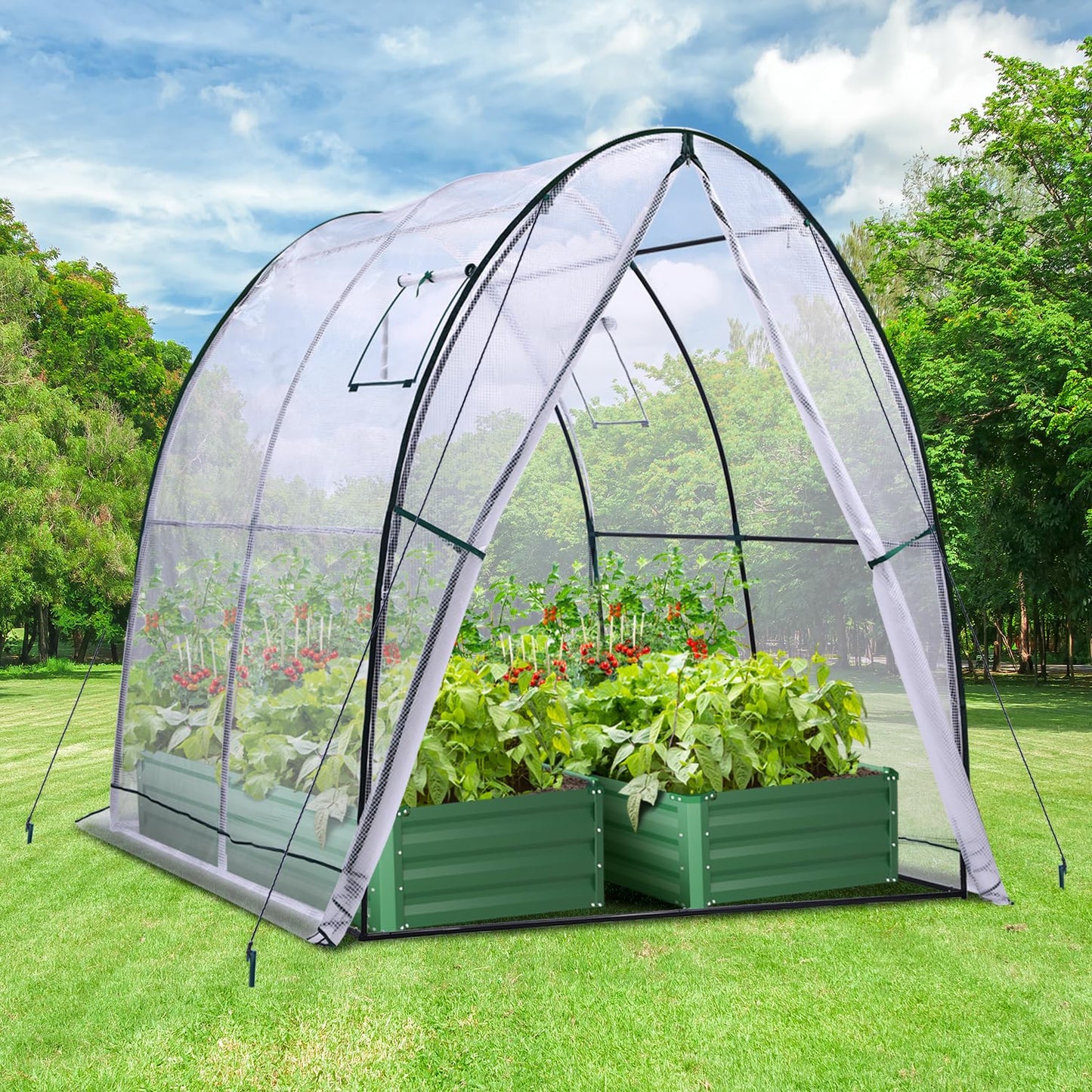 Ohuhu Portable Tunnel Greenhouse Outdoor: Heavy Duty Walk in Green House with Mesh Windows Durable Plastic PE Cover for Outside, 5.9x5.9x6.6 FT, White