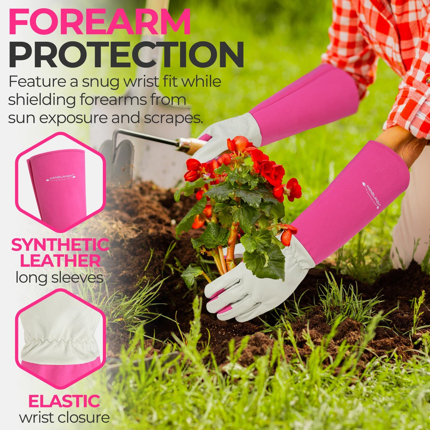 HANDLANDY Rose Pruning Gardening Gloves for Men & Women, Thornproof Long Gauntlet Gloves, Pigskin Leather - Breathable & Durability (Small)