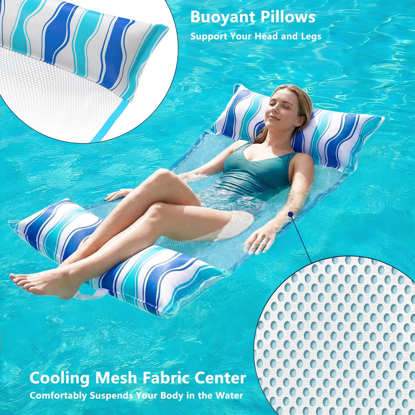 Jasonwell Pool Floats Adult Games - 2 Pack Fabric Inflatable Pool Floaties Water Hammock Chair w Floating Table Waterproof Playing Cards Party Game Toys Lake Lounger Raft Pool Hammock Float Floaty B&G